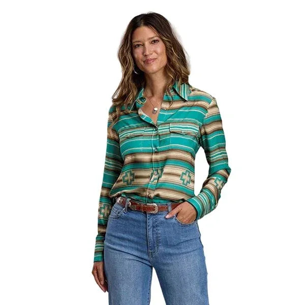 Women's Stetson Long Sleeve Turquoise Serape Printed Snap Shirt 11-050-0590-5021