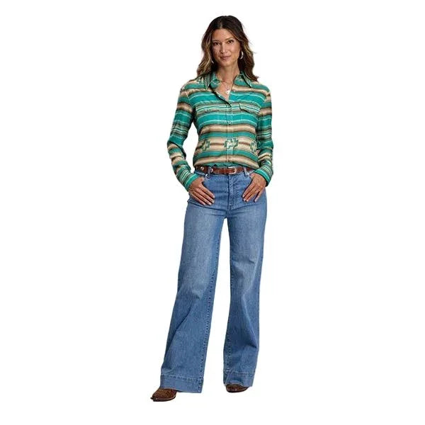 Women's Stetson Long Sleeve Turquoise Serape Printed Snap Shirt 11-050-0590-5021
