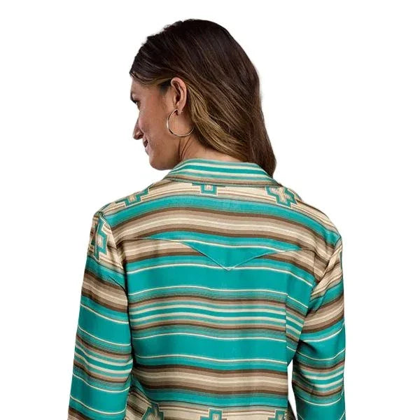 Women's Stetson Long Sleeve Turquoise Serape Printed Snap Shirt 11-050-0590-5021