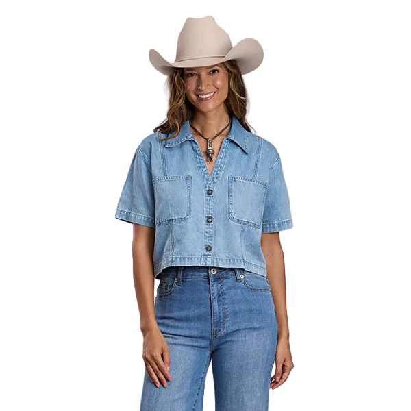 Women's Stetson Short Sleeve Cropped Denim Button Up Top 11-051-0565-5022
