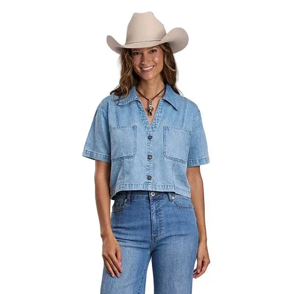 Women's Stetson Short Sleeve Cropped Denim Button Up Top 11-051-0565-5022