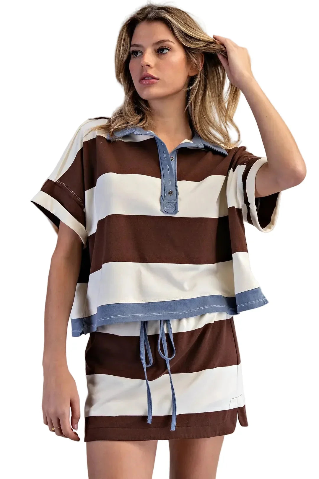 ee:some Women's Coco Enzyme Washed Striped Polo Top