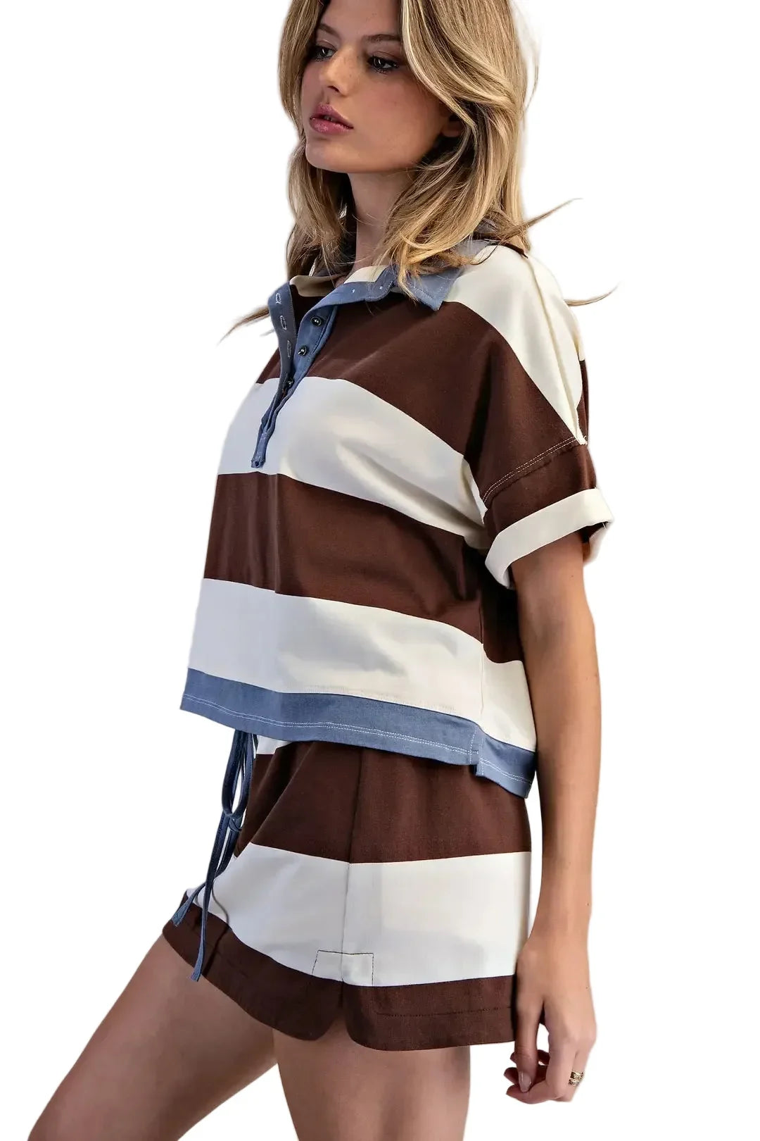 ee:some Women's Coco Enzyme Washed Striped Polo Top