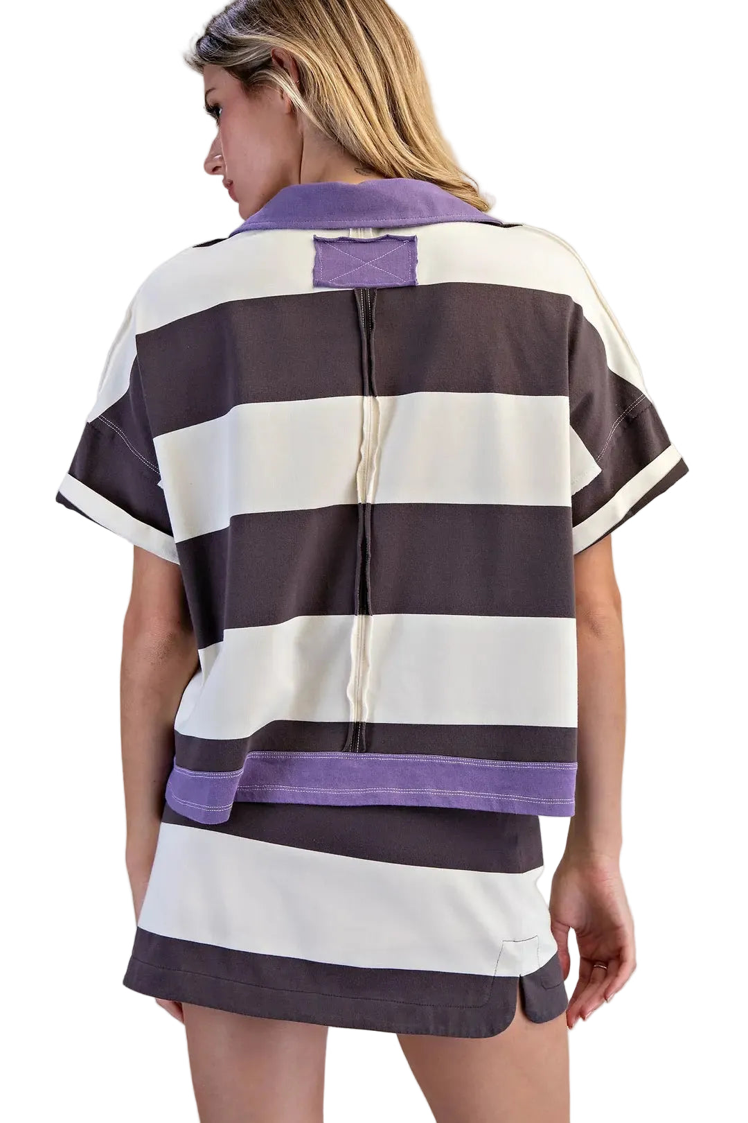 ee:some Women's Enzyme Washed Striped Polo Top