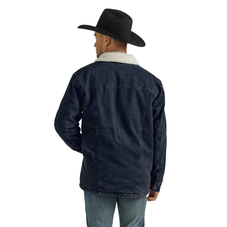 Men's Wrangler Rustic Navy Western Sherpa Lined Denim Wrange Jacket 112353374