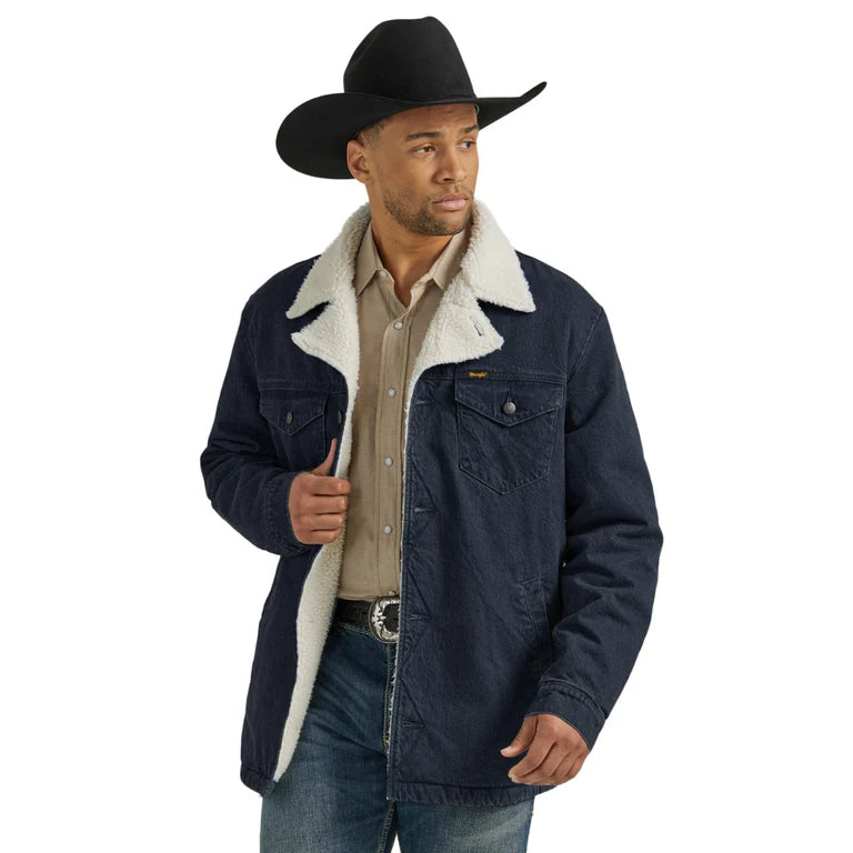 Men's Wrangler Rustic Navy Western Sherpa Lined Denim Wrange Jacket 112353374
