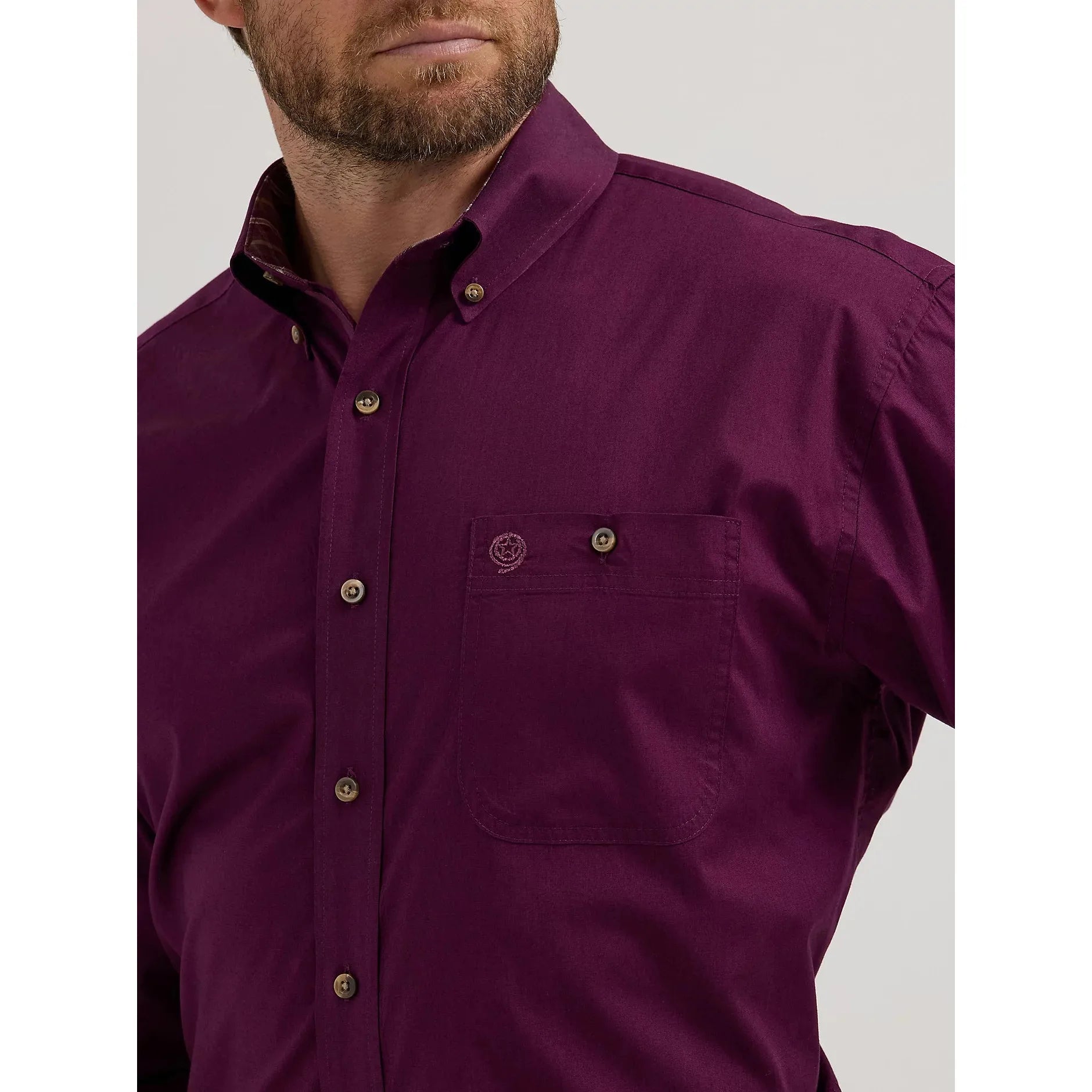 Men's Wrangler George Strait Solid One Pocket Button Down Shirt 2356611 - Crazy House Western Wear