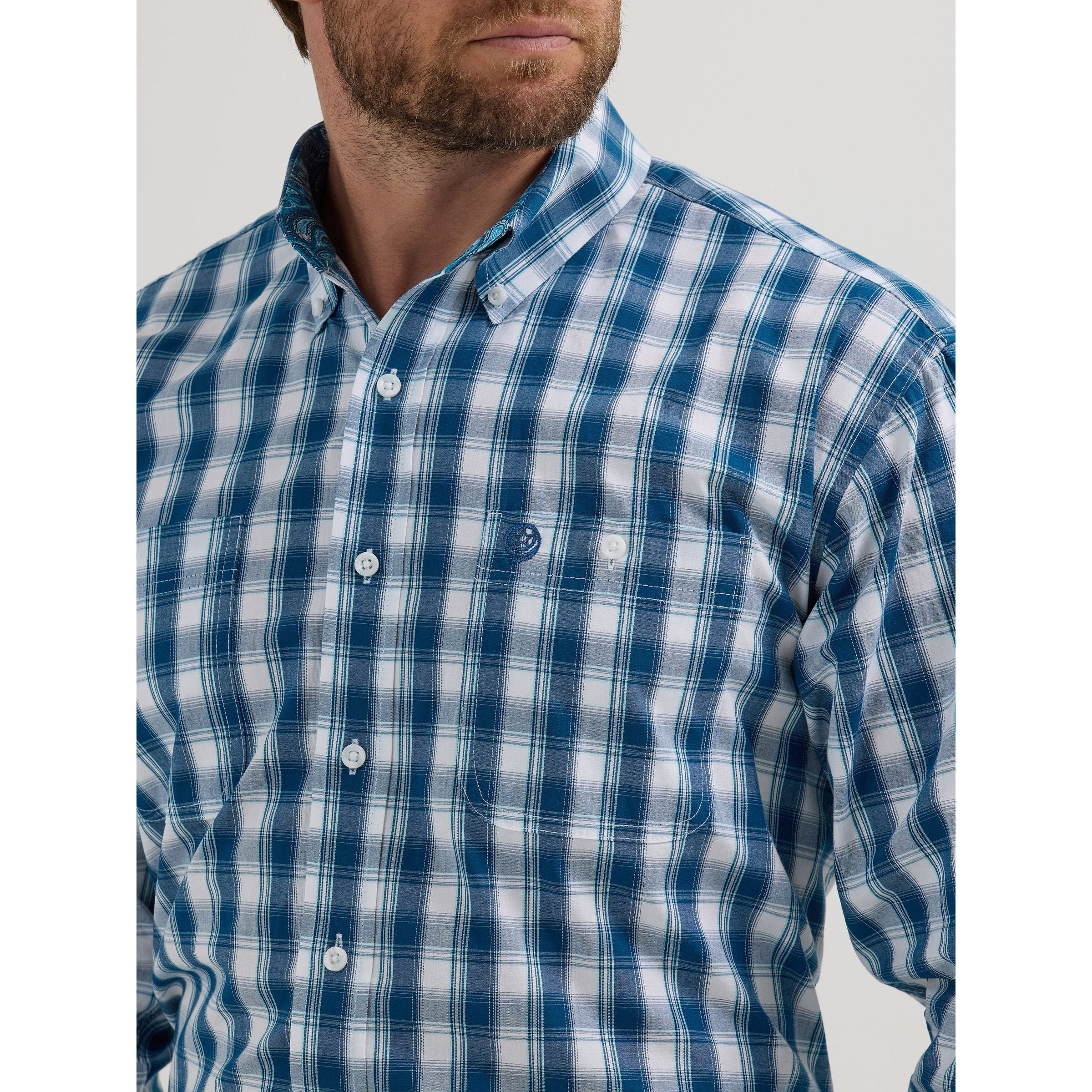 Men's Wrangler® George Strait™ Long Sleeve Button Down Two Pocket Shirt 2356637 - Crazy House Western Wear