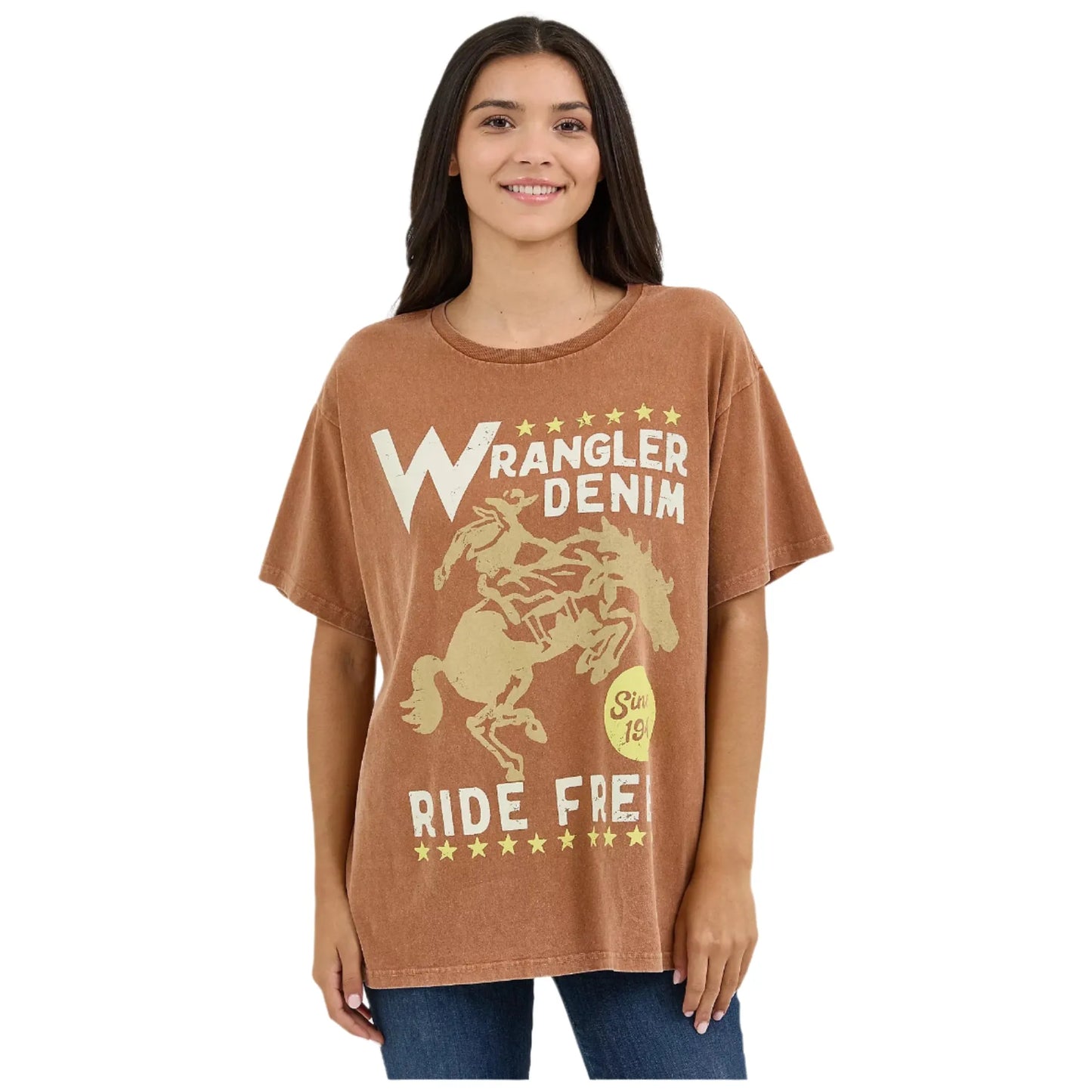 Women's Wrangler Women's Acid Wash Graphic Oversized Tee 112361885 - Crazy House Western Wear