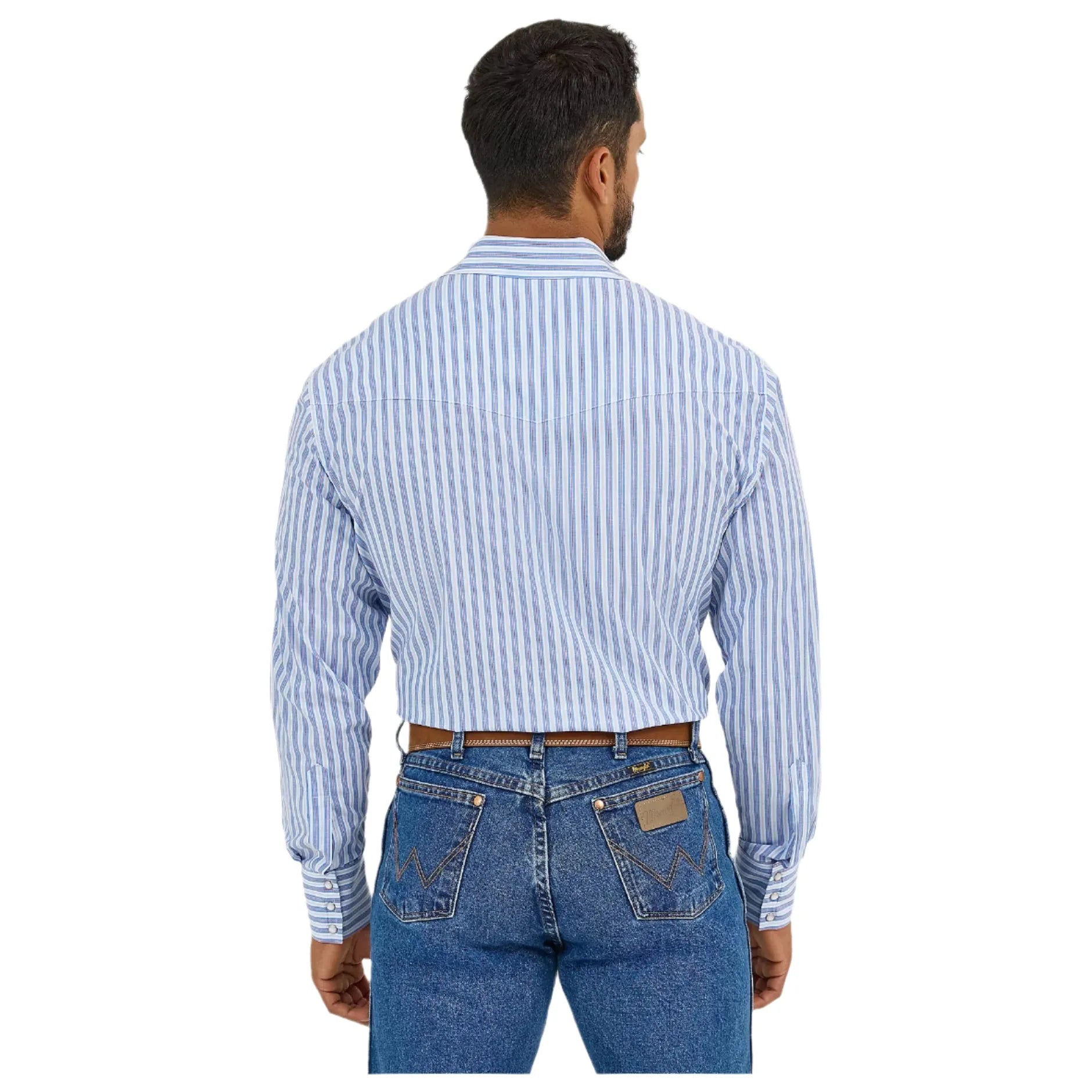 Men's Wrangler Wrinkle Resist Long Sleeve Western Snap Stripe Shirt 112365848 - Crazy House Western Wear