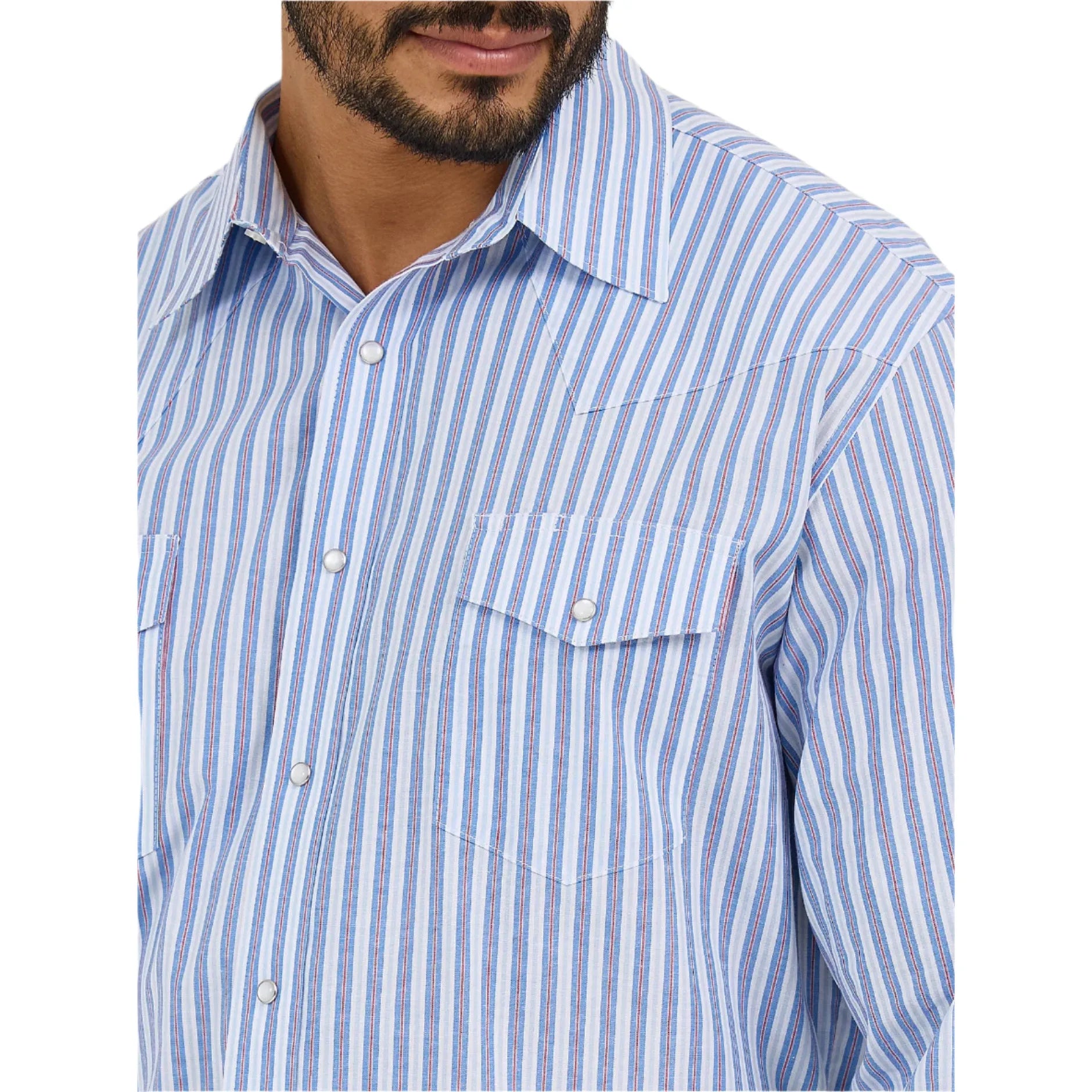Men's Wrangler Wrinkle Resist Long Sleeve Western Snap Stripe Shirt 112365848 - Crazy House Western Wear