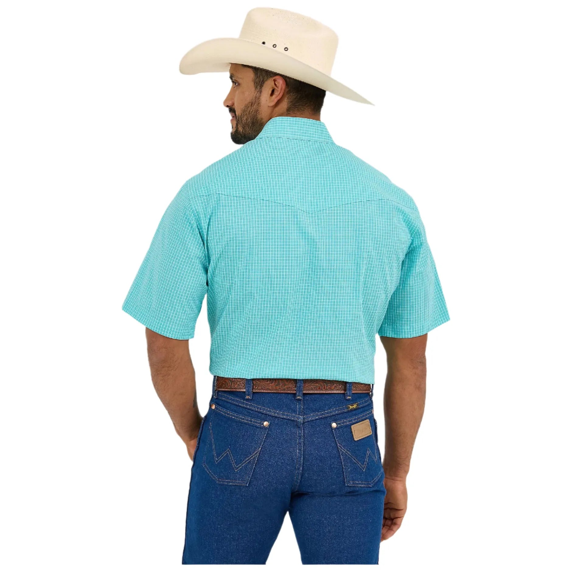 Men's Wrangler Wrinkle Resist Short Sleeve Western Snap Plaid Shirt 112365853 - Crazy House Western Wear