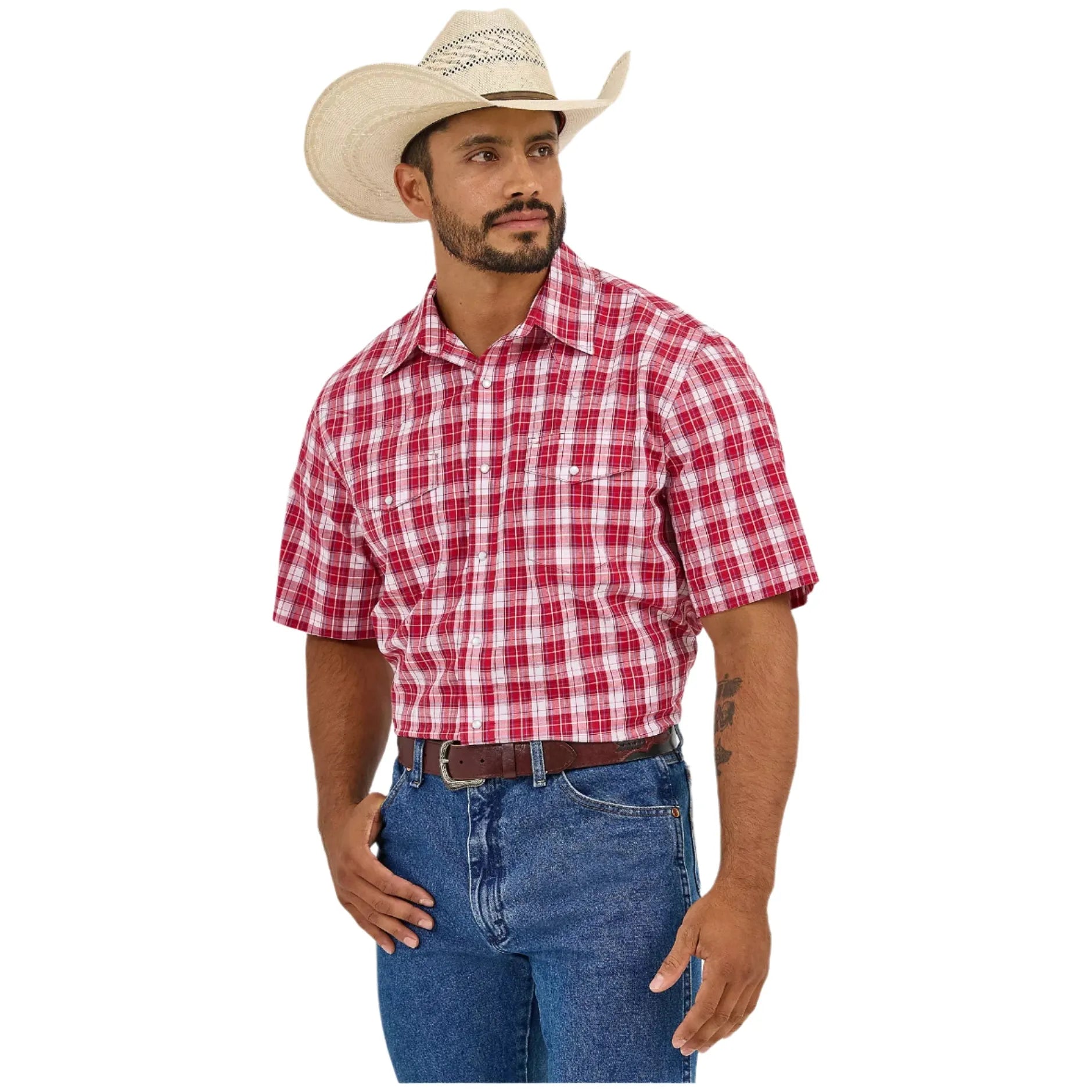 Men's Wrangler Resist Short Sleeve Western Snap Plaid Shirt 112365854 - Crazy House Western Wear