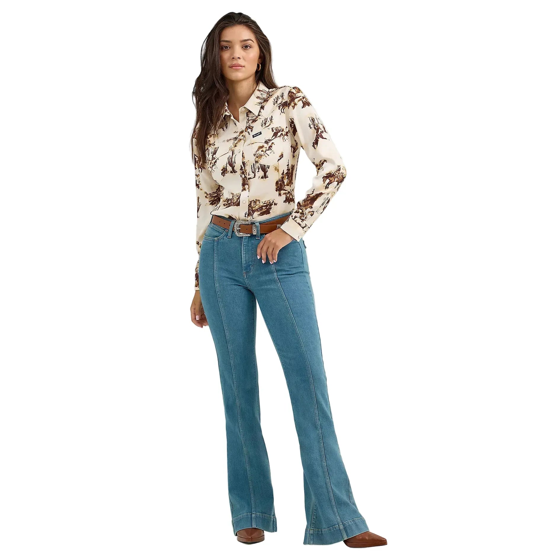 Women's Wrangler Bold Bucking Cowboy Western Snap Shirt 112367229