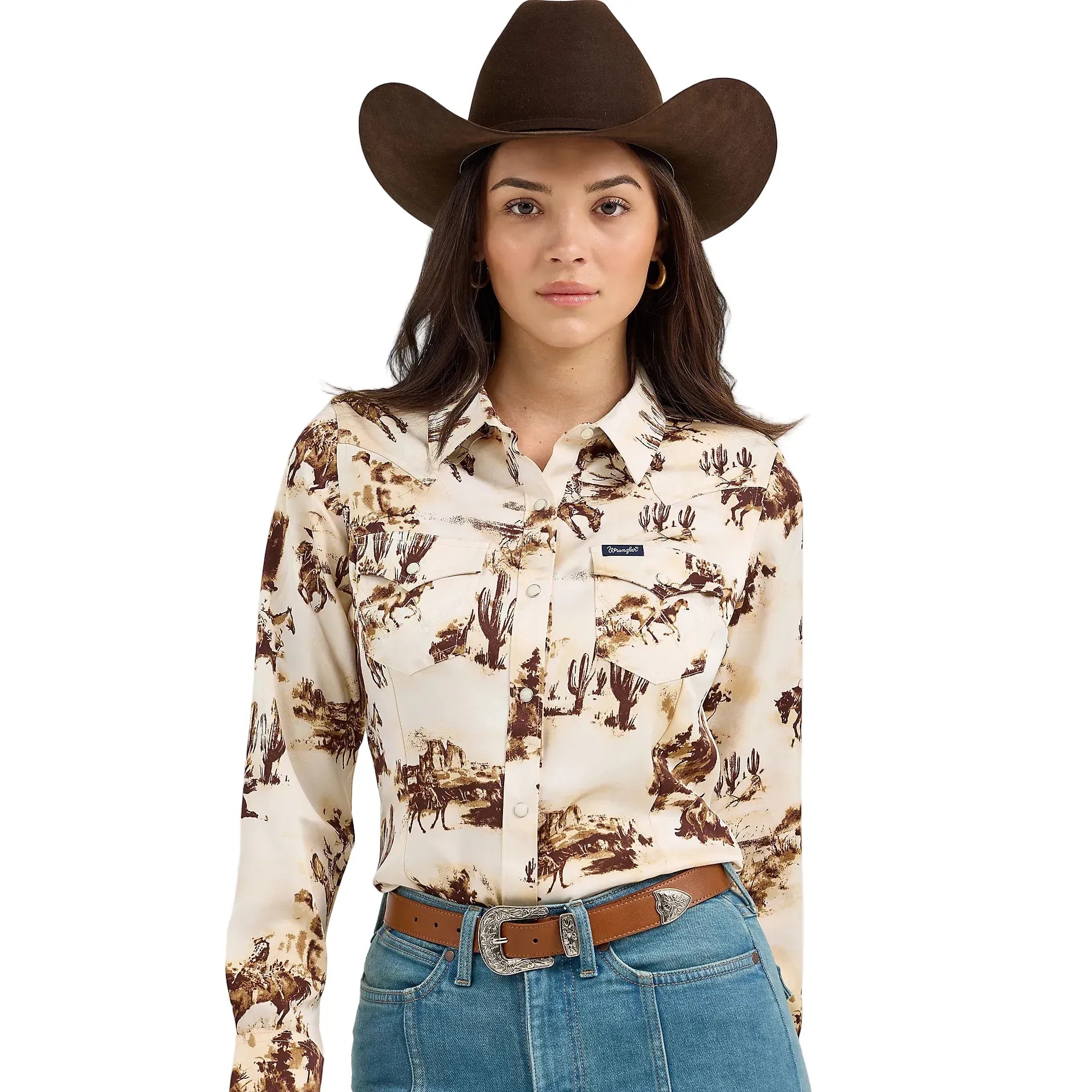 Women's Wrangler Bold Bucking Cowboy Western Snap Shirt 112367229