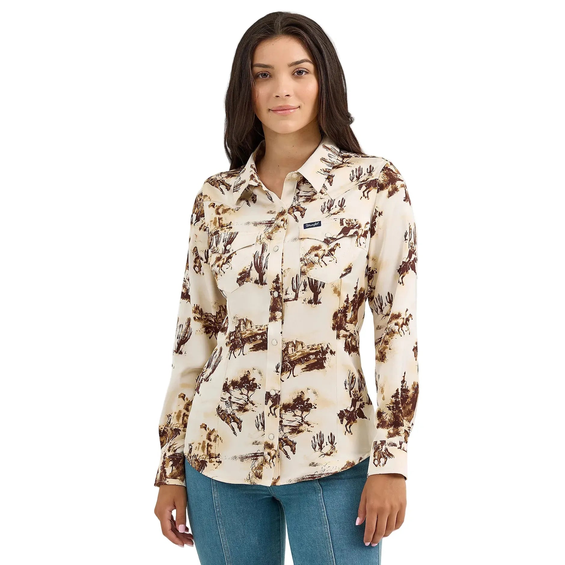 Women's Wrangler Bold Bucking Cowboy Western Snap Shirt 112367229