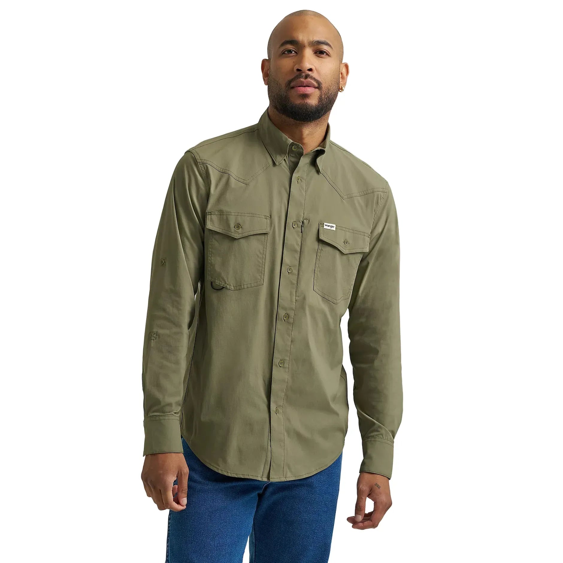 All Terrain Gear by Wrangler Long Sleeve Mixed Material Shirt Chemise Homme, Olive Poussiéreuse, XXL All Terrain Gear by Wrangler Long Sleeve Mixed Material Shirt Chemise Homme, Olive Poussiéreuse, XXL