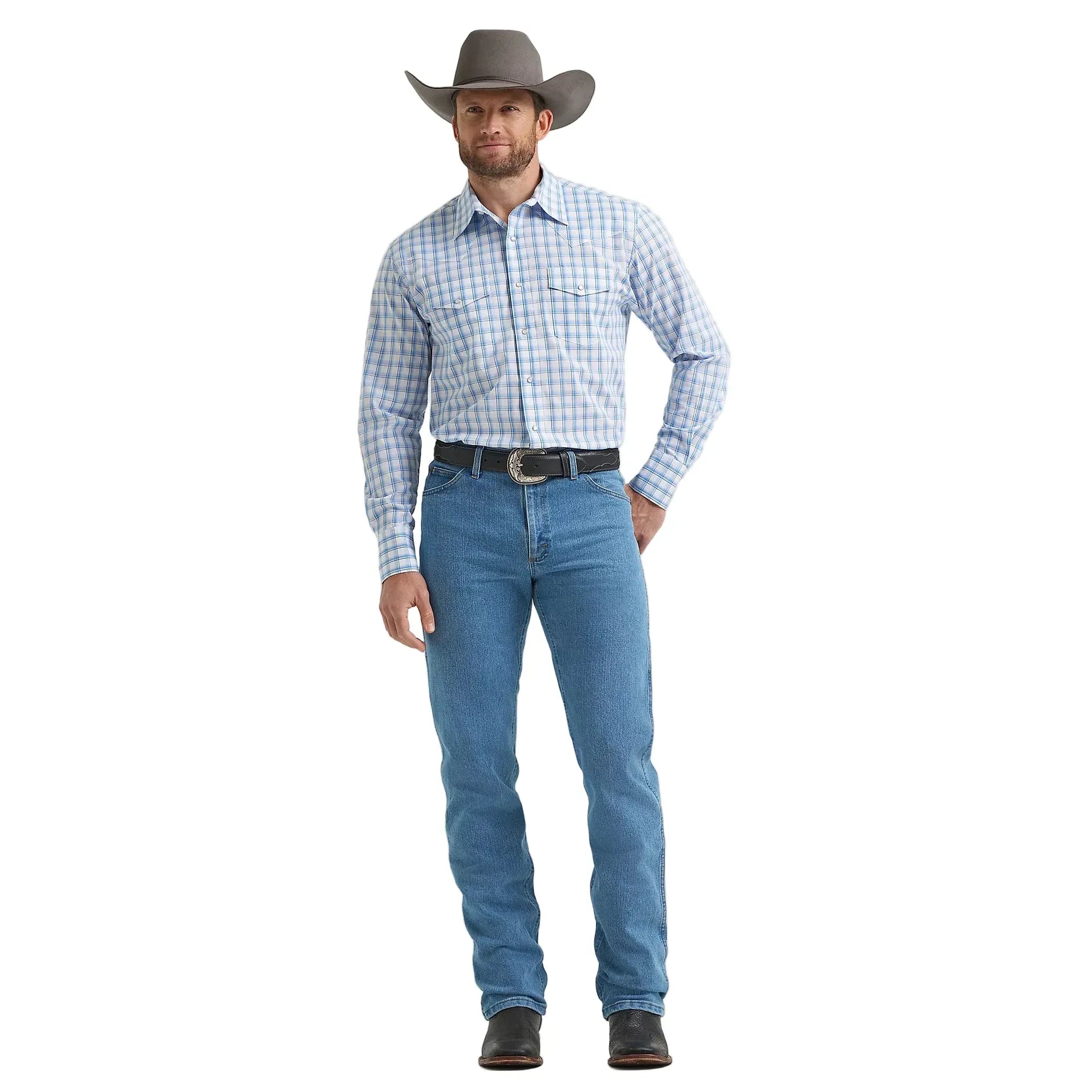 Men's Wrangler Wrinkle Resist Long Sleeve Western Snap Plaid Shirt