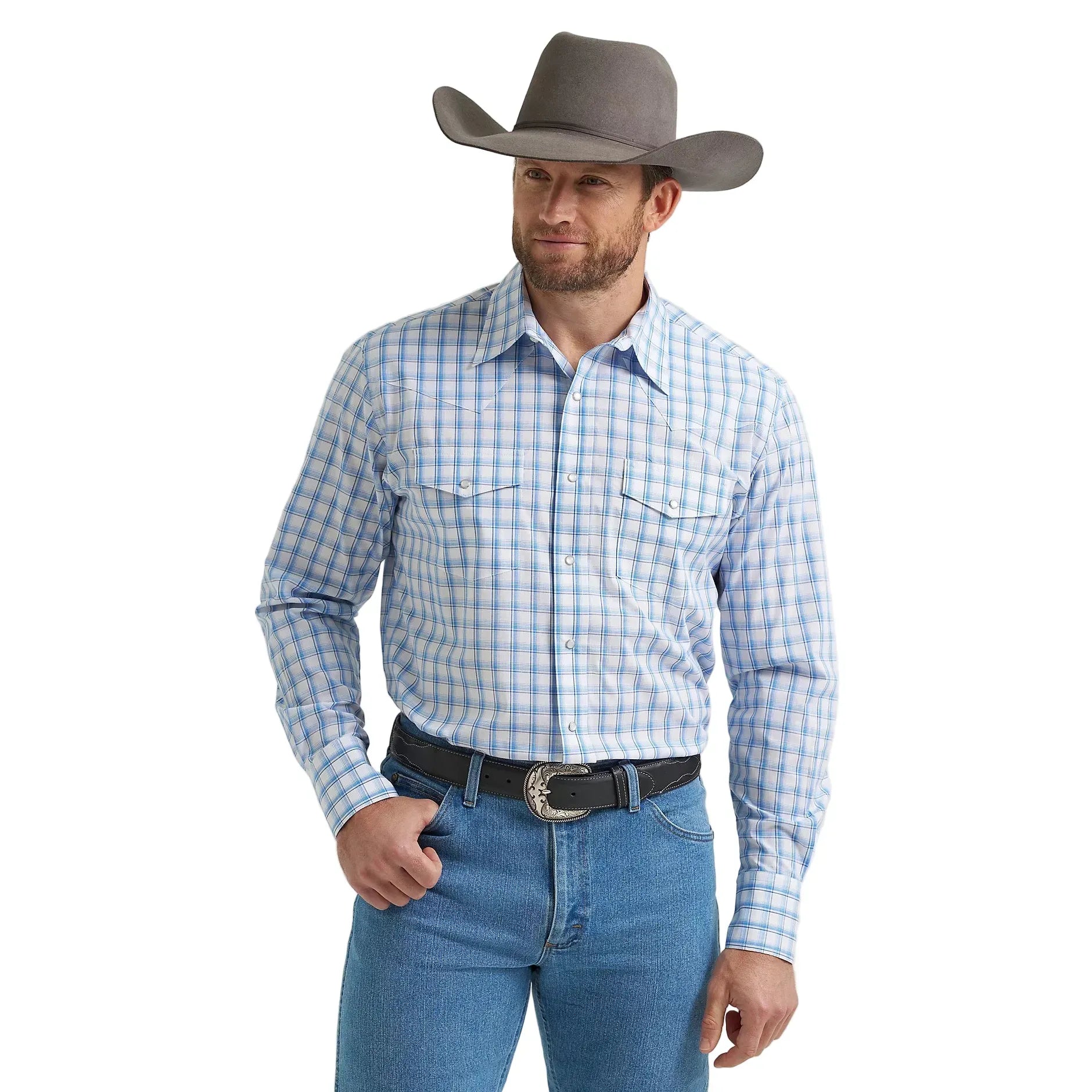 Men's Wrangler Wrinkle Resist Long Sleeve Western Snap Plaid Shirt