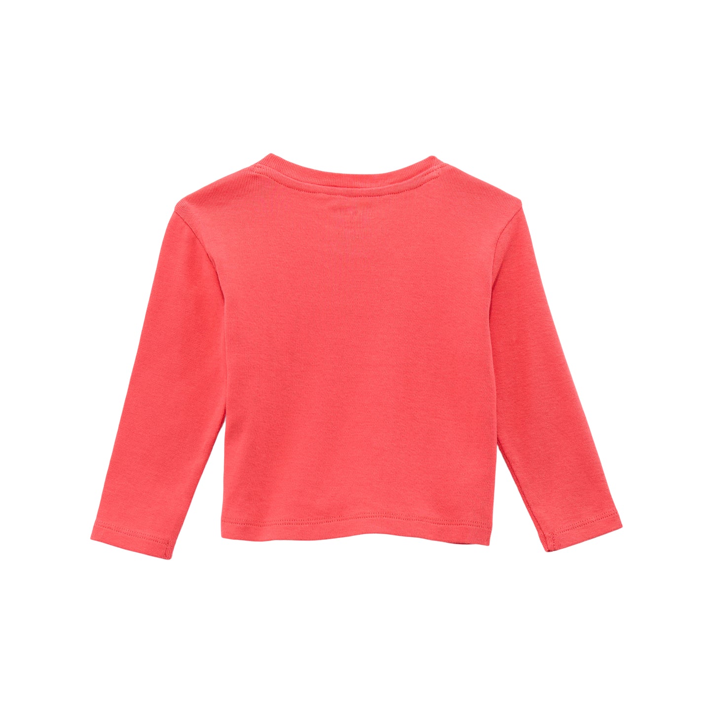 Back view of a red long-sleeve shirt on a white background