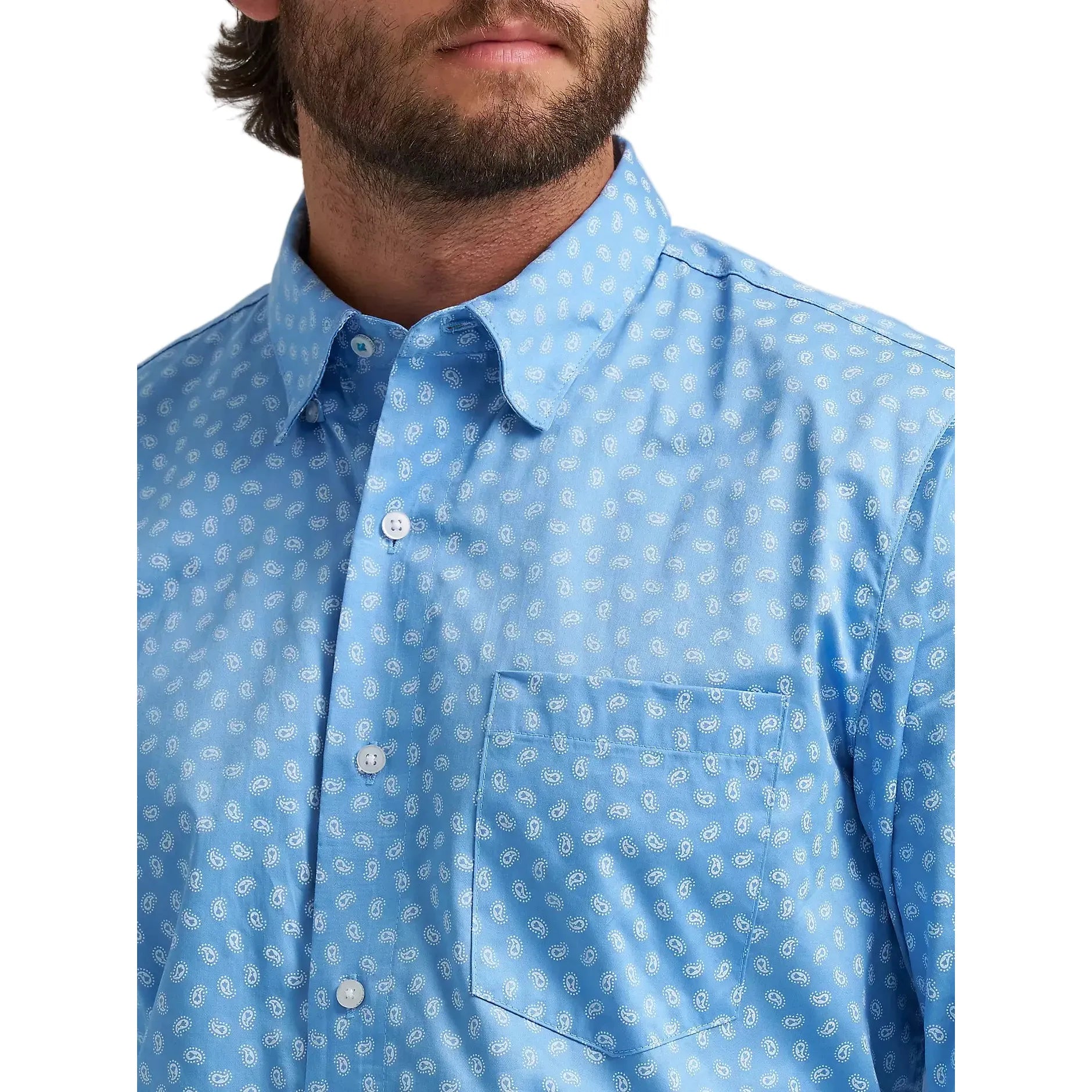 Men's Wrangler Cody Johnson Azure Paisley One Pocket Button Down Shirt 112374495
