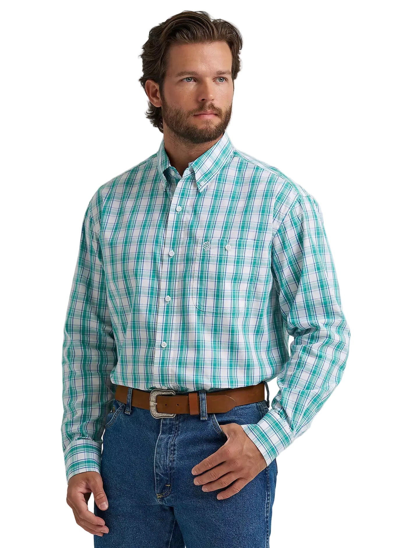 Men's Wrangler George Strait Long Sleeve Button Down One Pocket Shirt 112374594