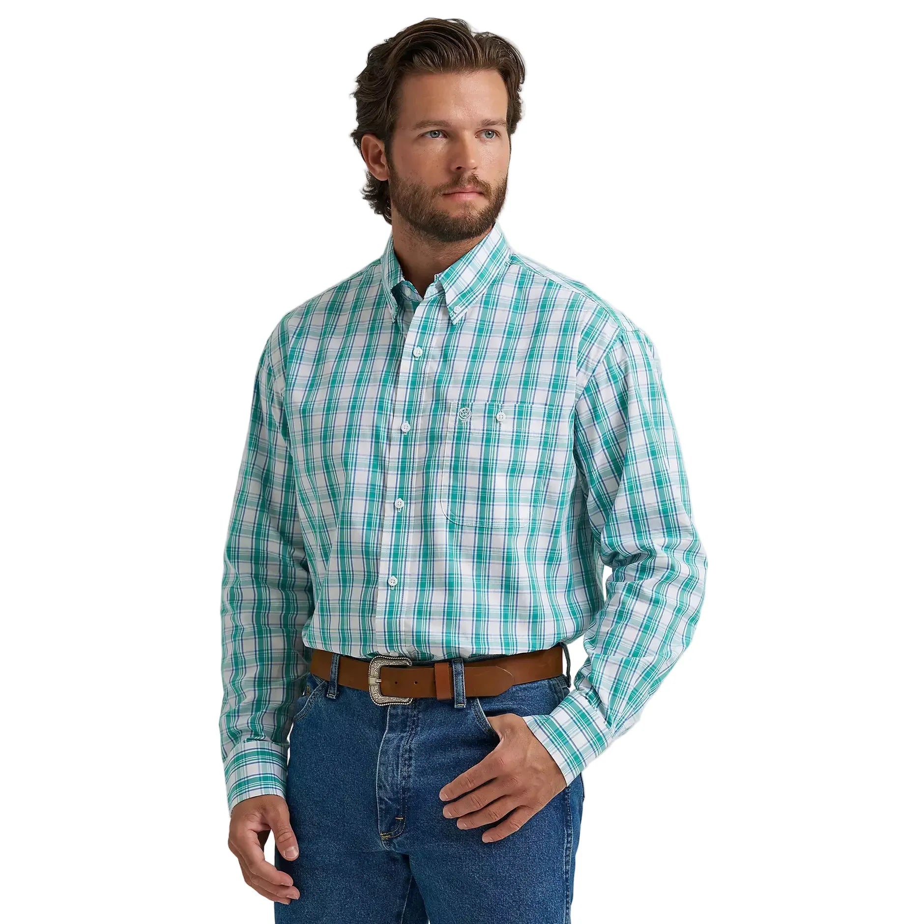 Men's Wrangler George Strait Long Sleeve Button Down One Pocket Shirt 112374594