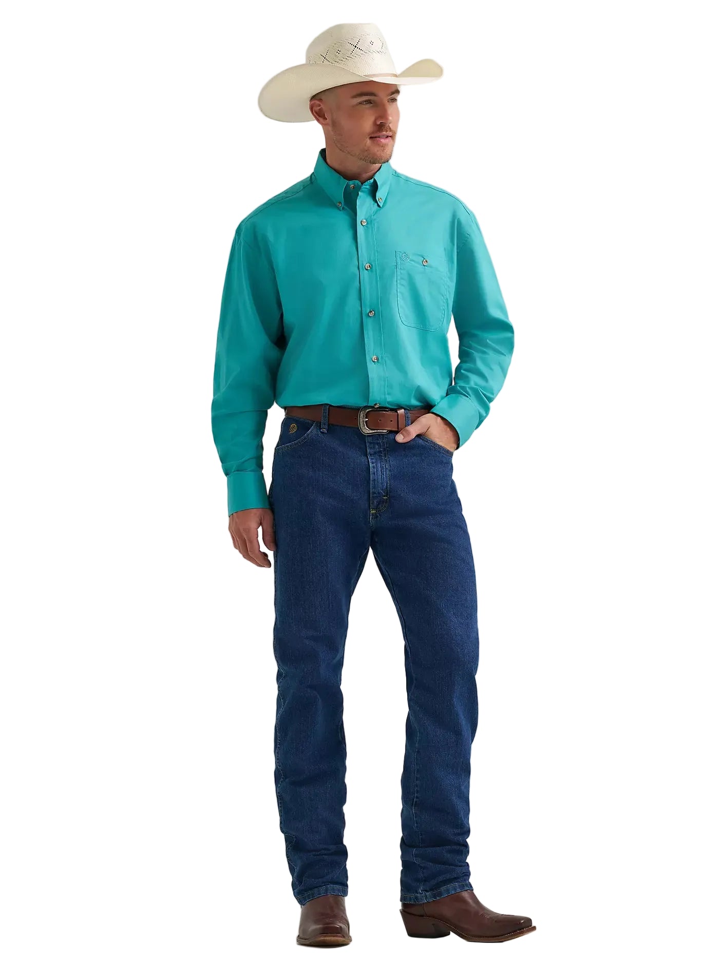 Men's Wrangler George Strait Solid One Pocket Button Down Shirt 112374595