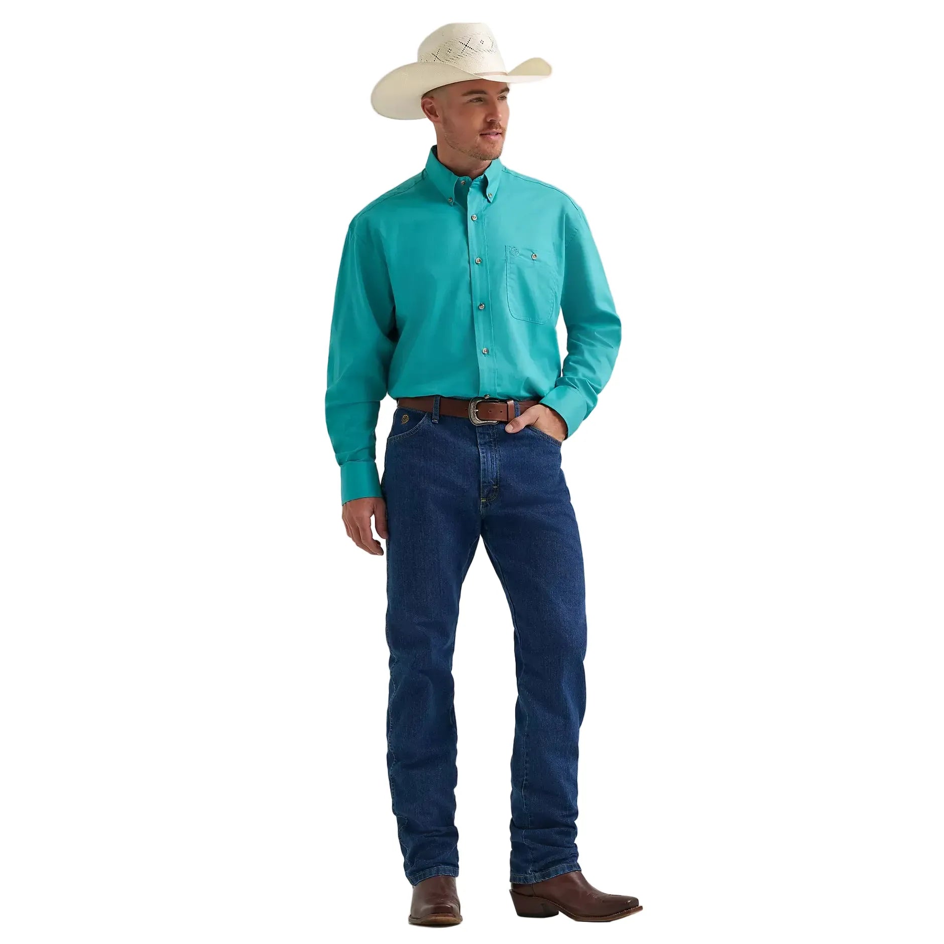 Men's Wrangler George Strait Solid One Pocket Button Down Shirt 112374595