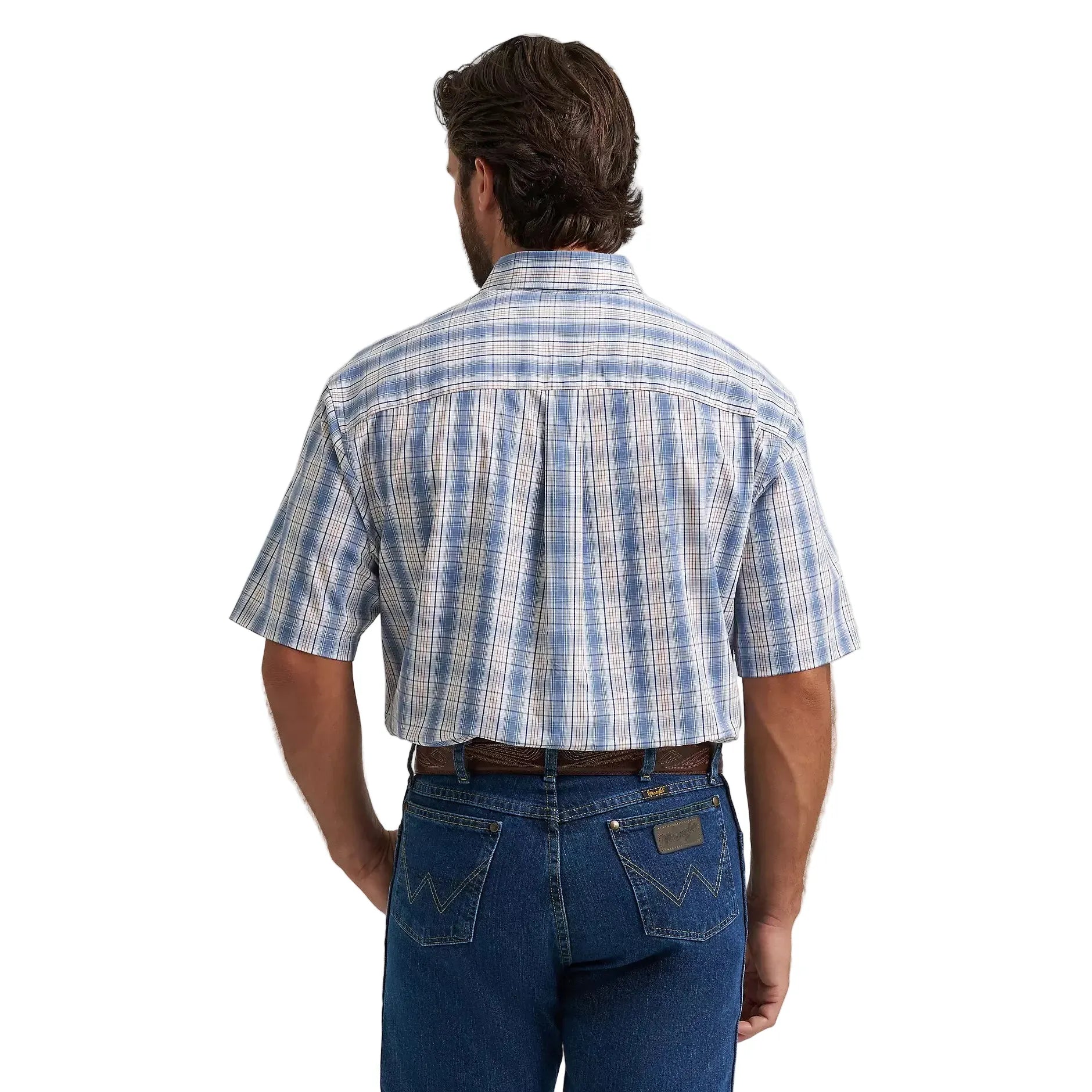 Men's Wrangler Blue Steel Plaid George Strait Short Sleeve Button Down Shirt 112374606