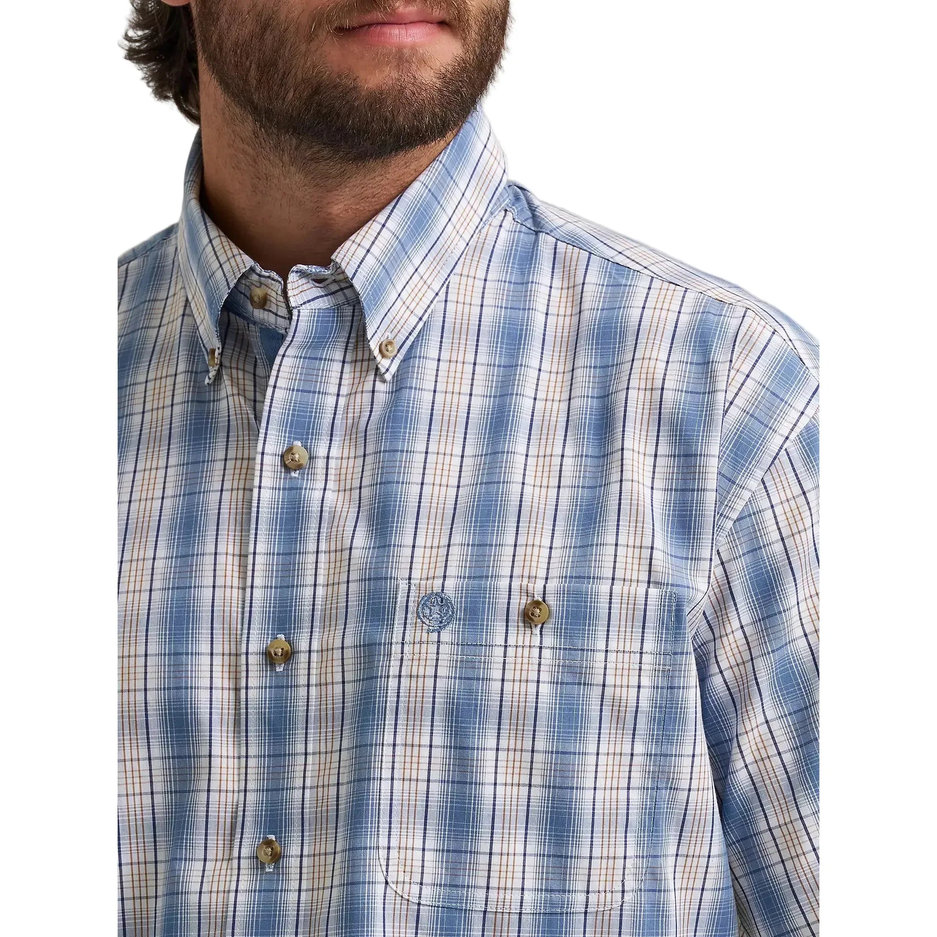 Men's Wrangler Blue Steel Plaid George Strait Short Sleeve Button Down Shirt 112374606