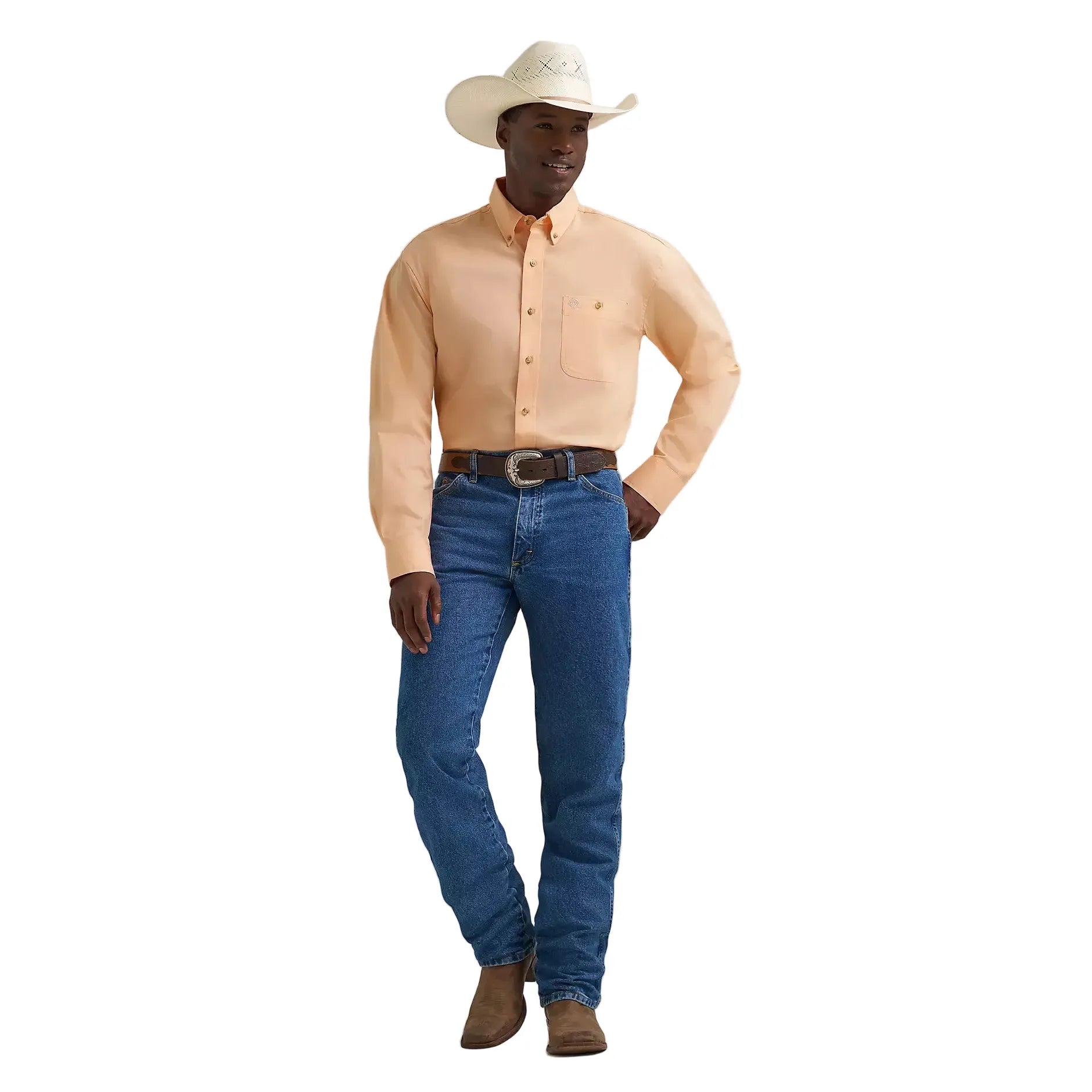 Men's Wrangler® George Strait™ Peachy Solid One Pocket Button Down Shirt 112374608