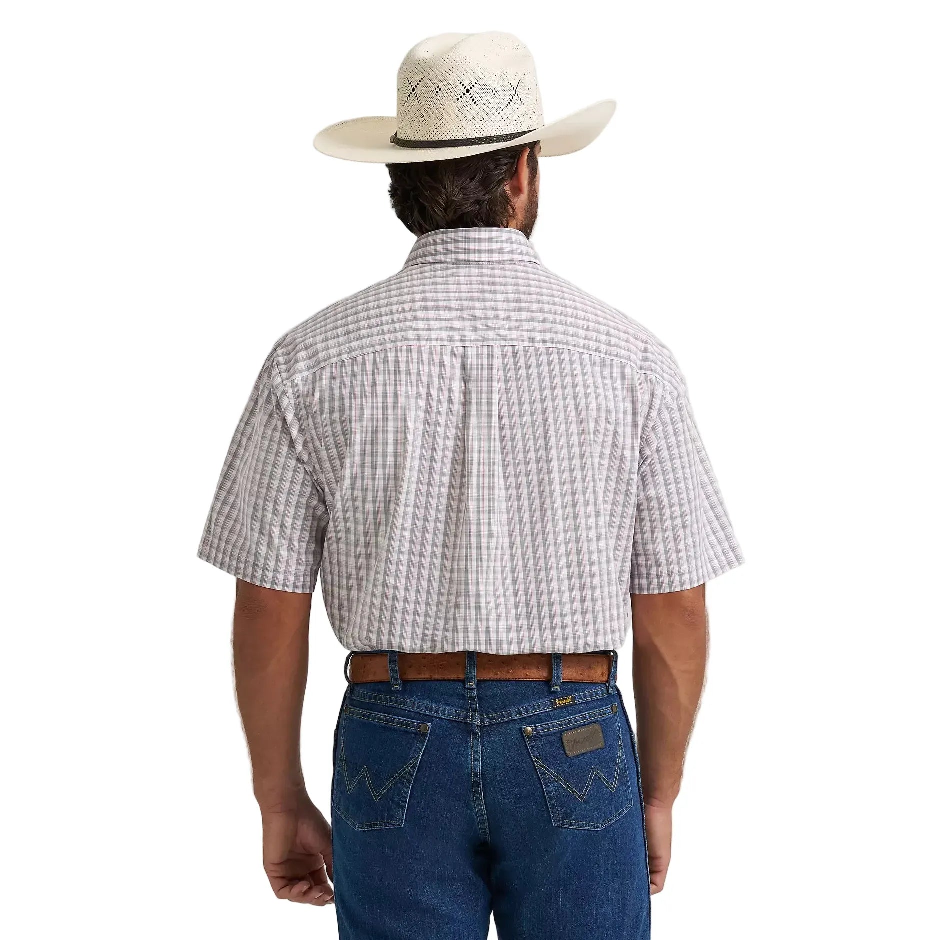 Men's Wrangler George Strait Gray Peach Madras Short Sleeve Button Down Shirt 112374609