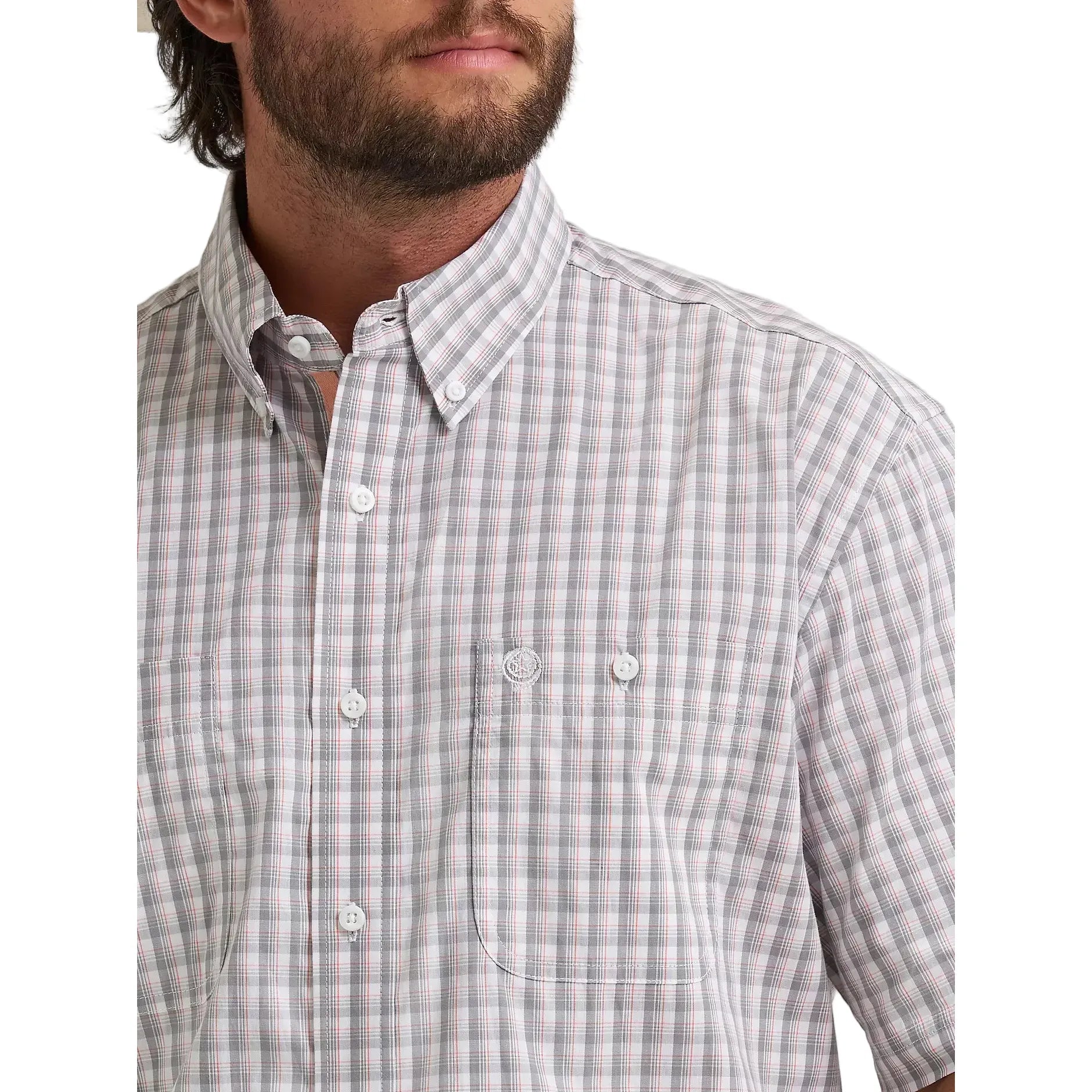 Men's Wrangler George Strait Gray Peach Madras Short Sleeve Button Down Shirt 112374609