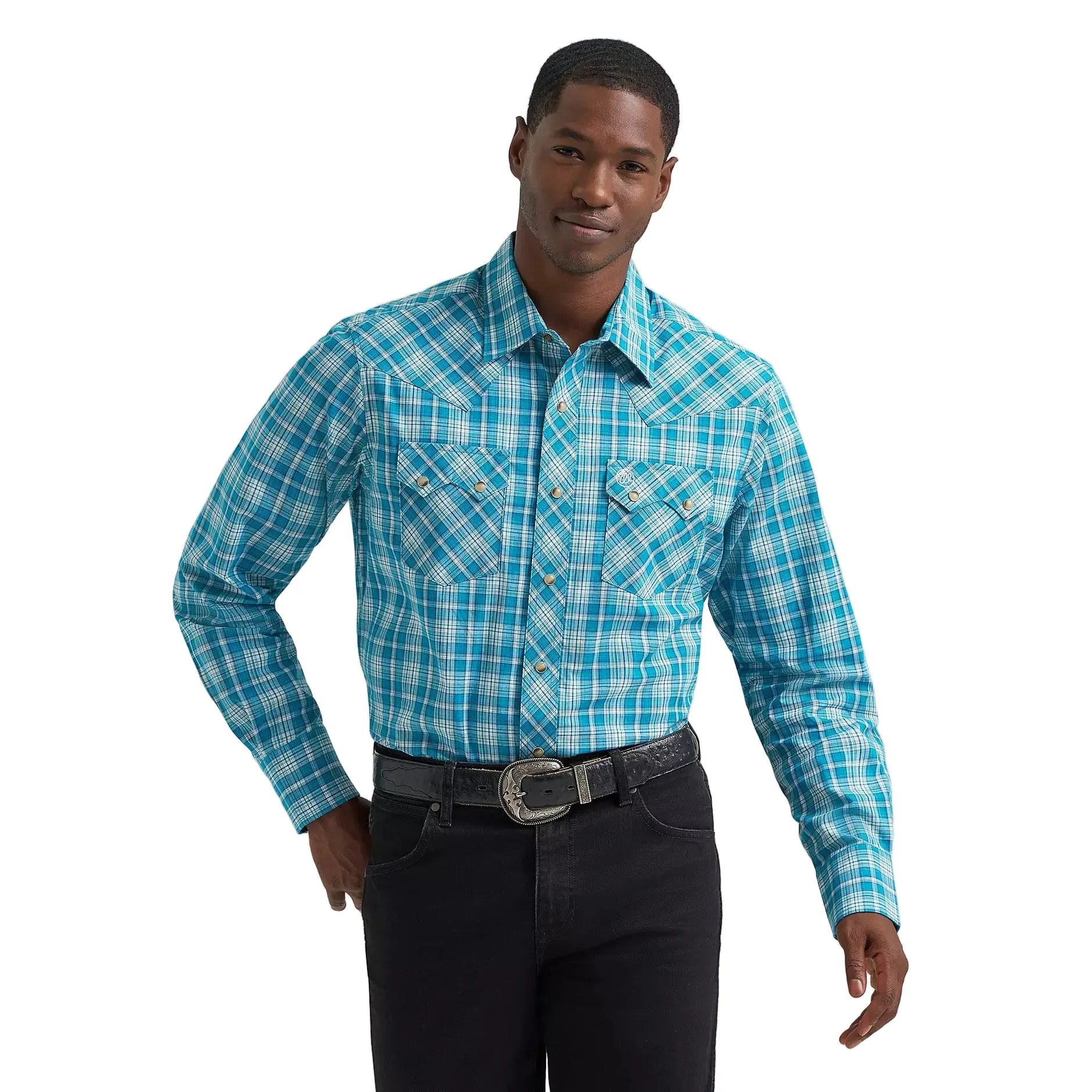Men's Wrangler Retro® Deep Sea Long Sleeve Sawtooth Snap Pocket Western Shirt 112374744