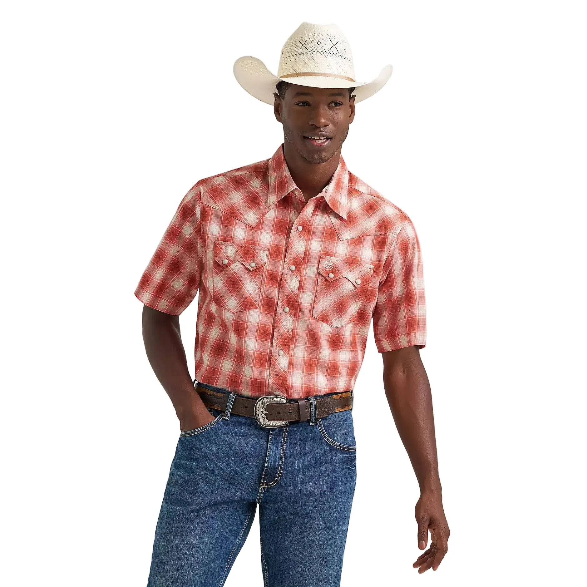 Men's Wrangler Burnt Orange Short Sleeve Western Snap Shirt