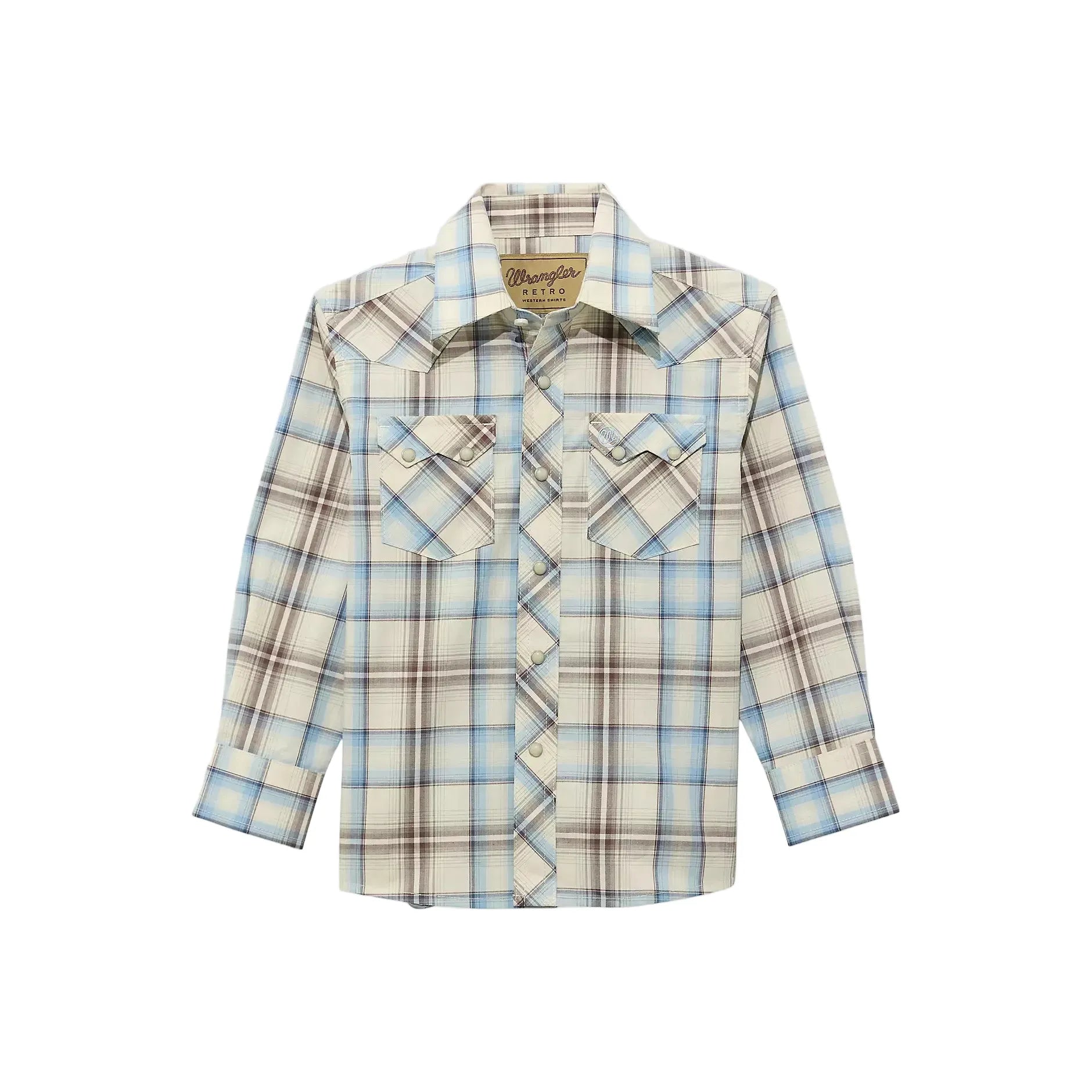 Boy's Wrangler Retro Western Snap Plaid Shirt With Front Sawtooth Pockets 112374767