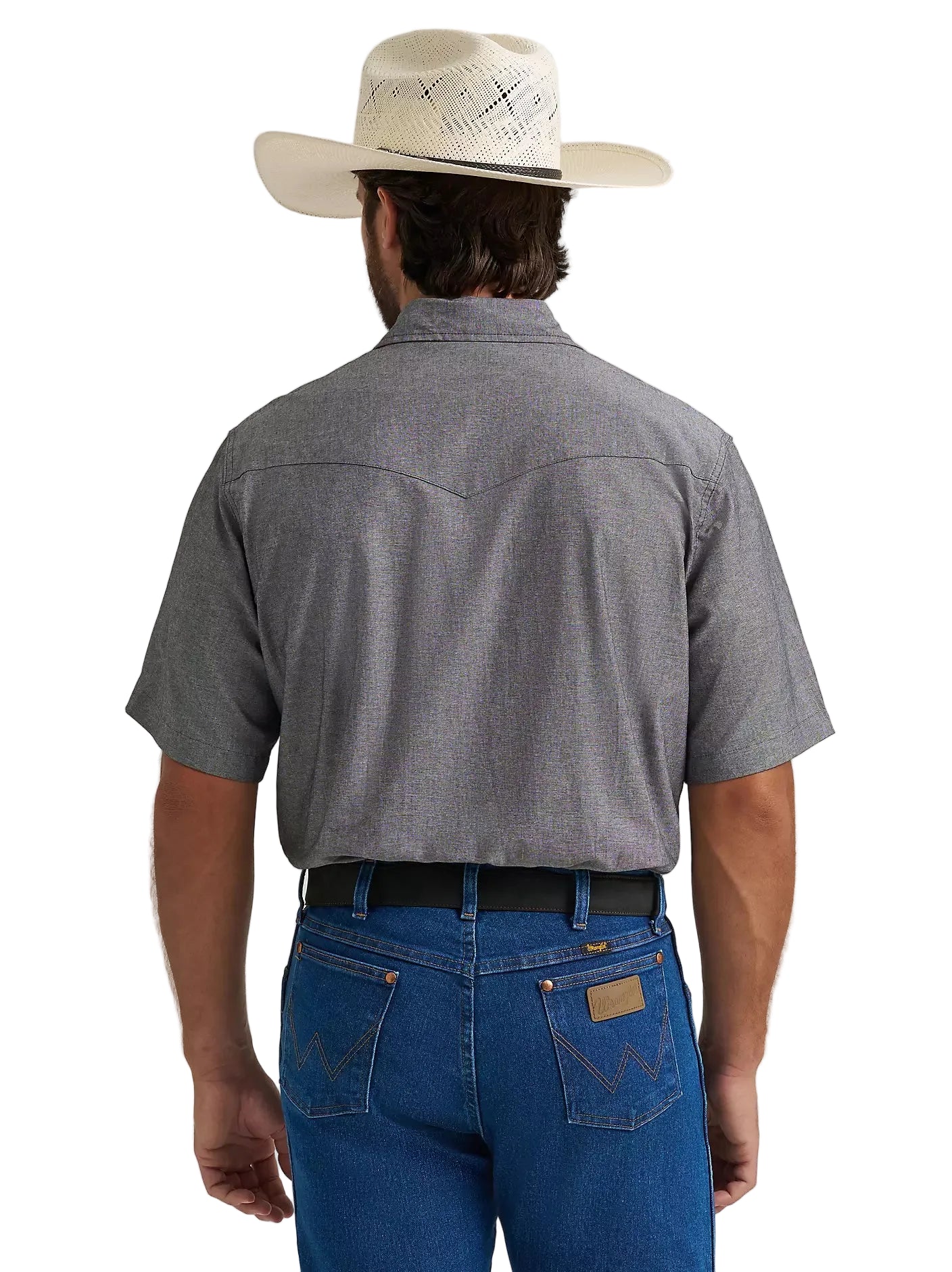 Men's Wrangler Cowboy Cut Short Sleeve Western Snap Chambray Work Shirt 112374841