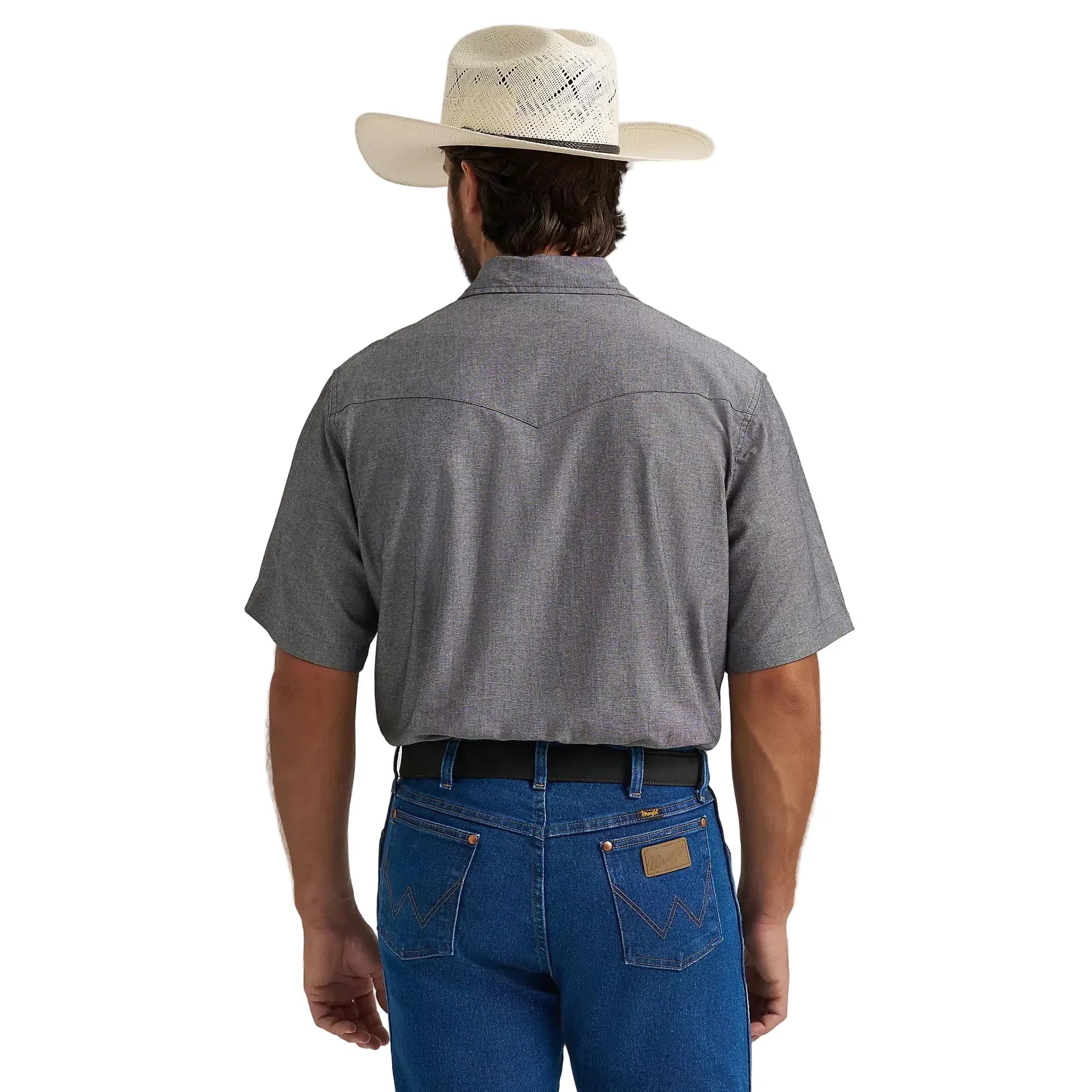 Men's Wrangler Cowboy Cut Short Sleeve Western Snap Chambray Work Shirt 112374841