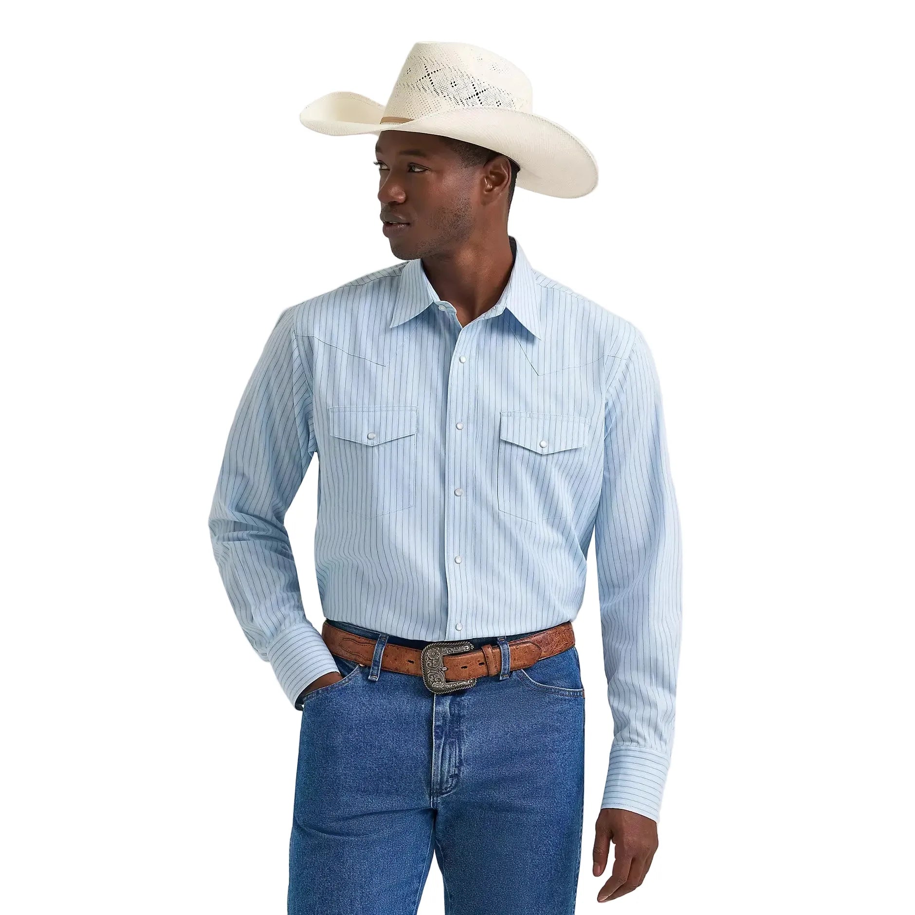 Men's Wrangler Wrinkle Resist Long Sleeve Western Snap Stripe Shirt 112374876