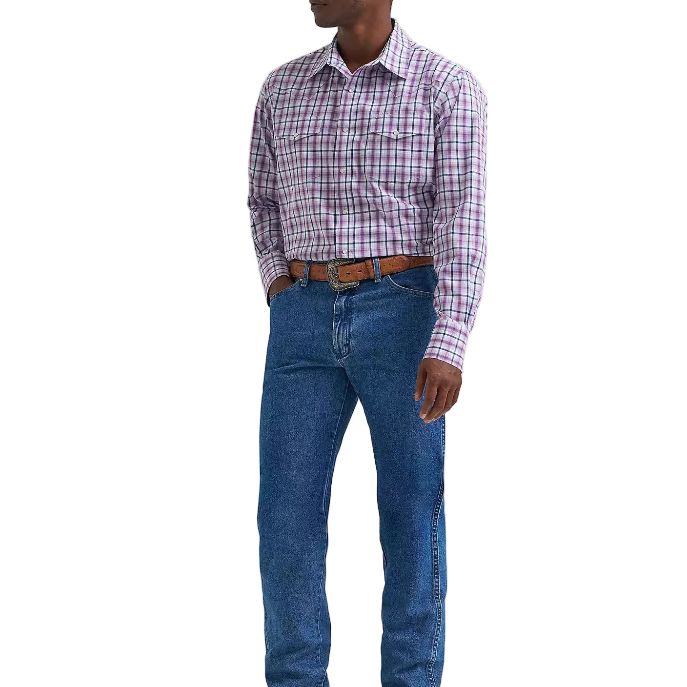 Men's Wrangler Violet Wrinkle Resist Long Sleeve Western Snap Plaid Shirt 112381652
