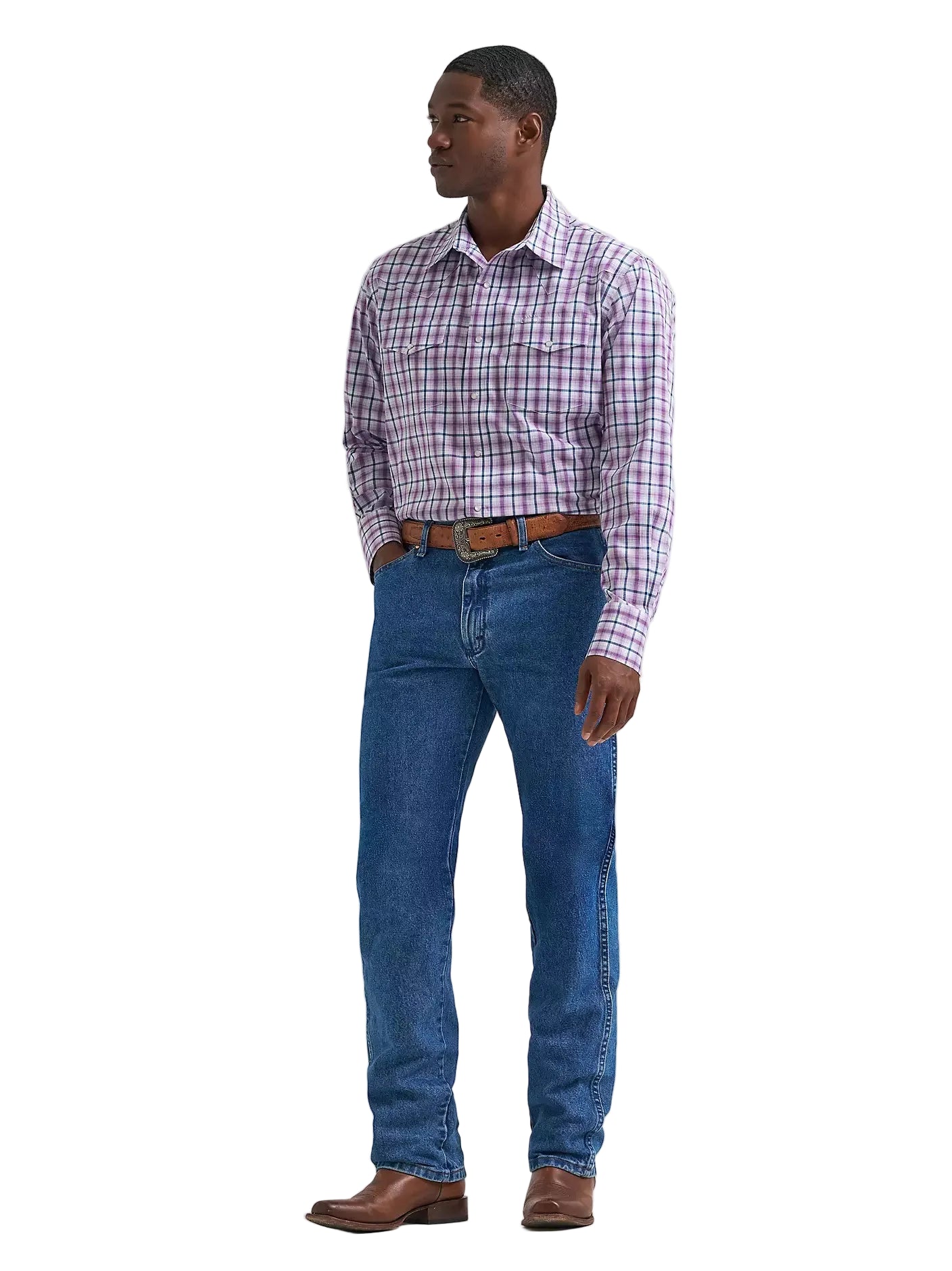 Men's Wrangler Violet Wrinkle Resist Long Sleeve Western Snap Plaid Shirt 112374877