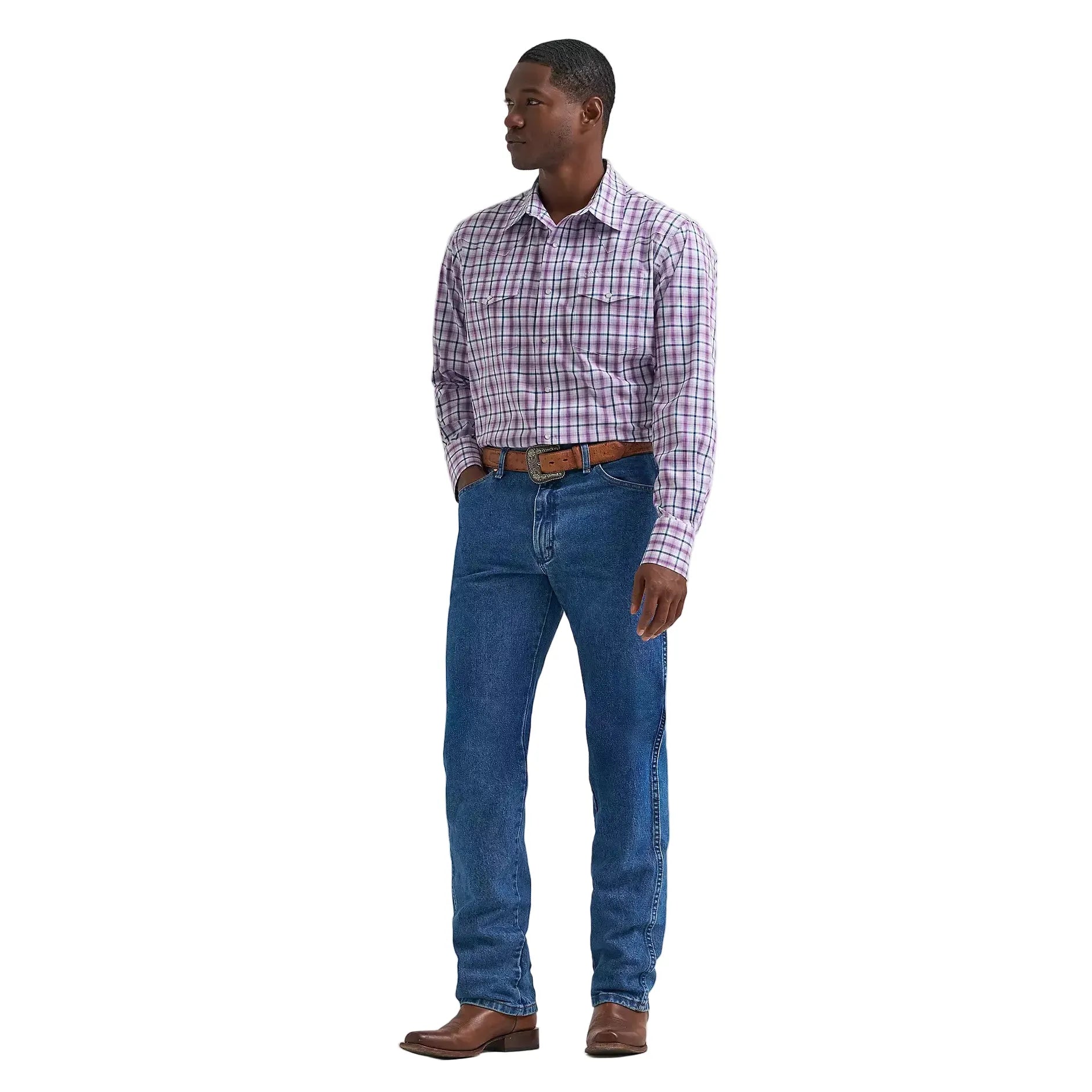 Men's Wrangler Violet Wrinkle Resist Long Sleeve Western Snap Plaid Shirt 112374877