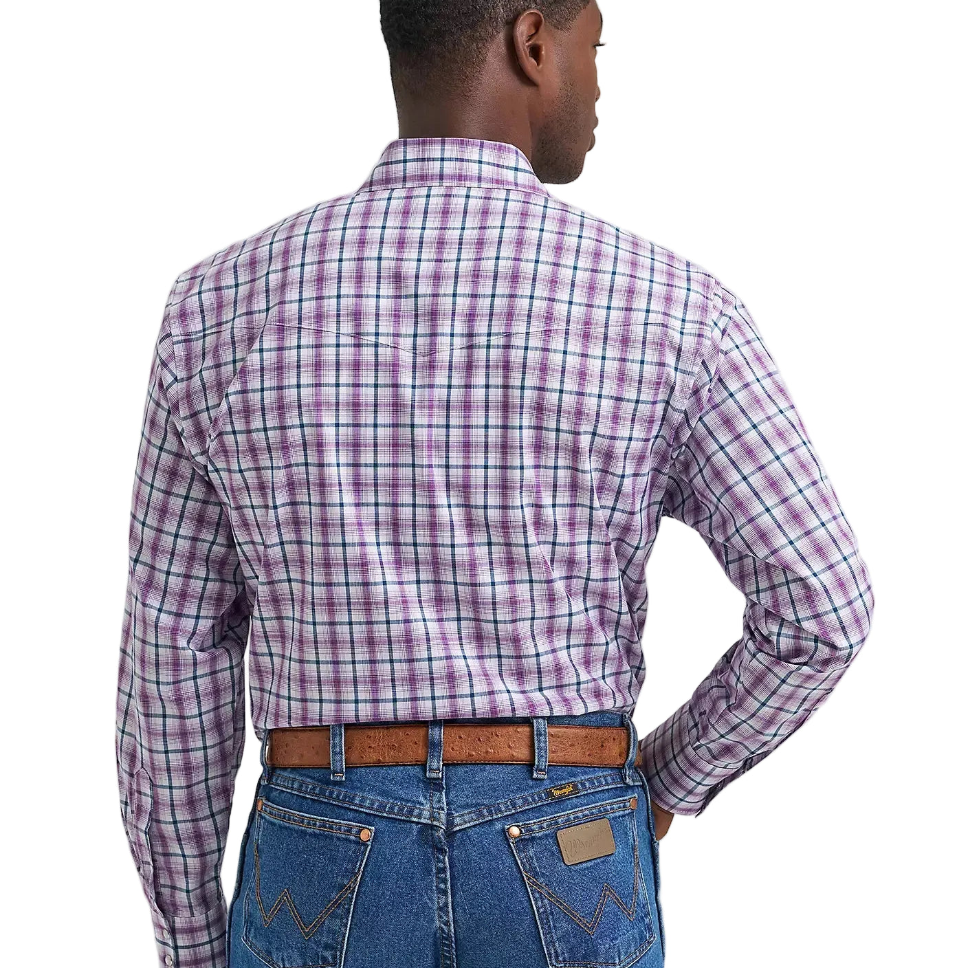 Men's Wrangler Violet Wrinkle Resist Long Sleeve Western Snap Plaid Shirt 112381652