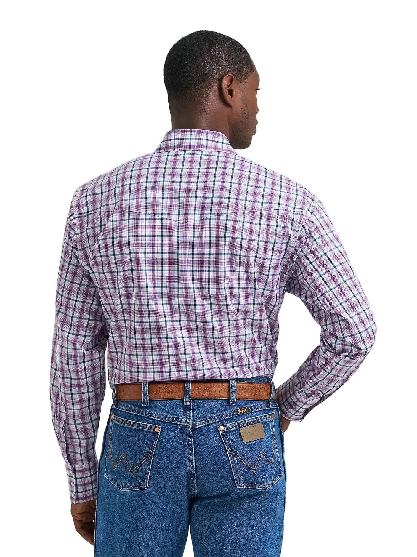 Men's Wrangler Violet Wrinkle Resist Long Sleeve Western Snap Plaid Shirt 112381652