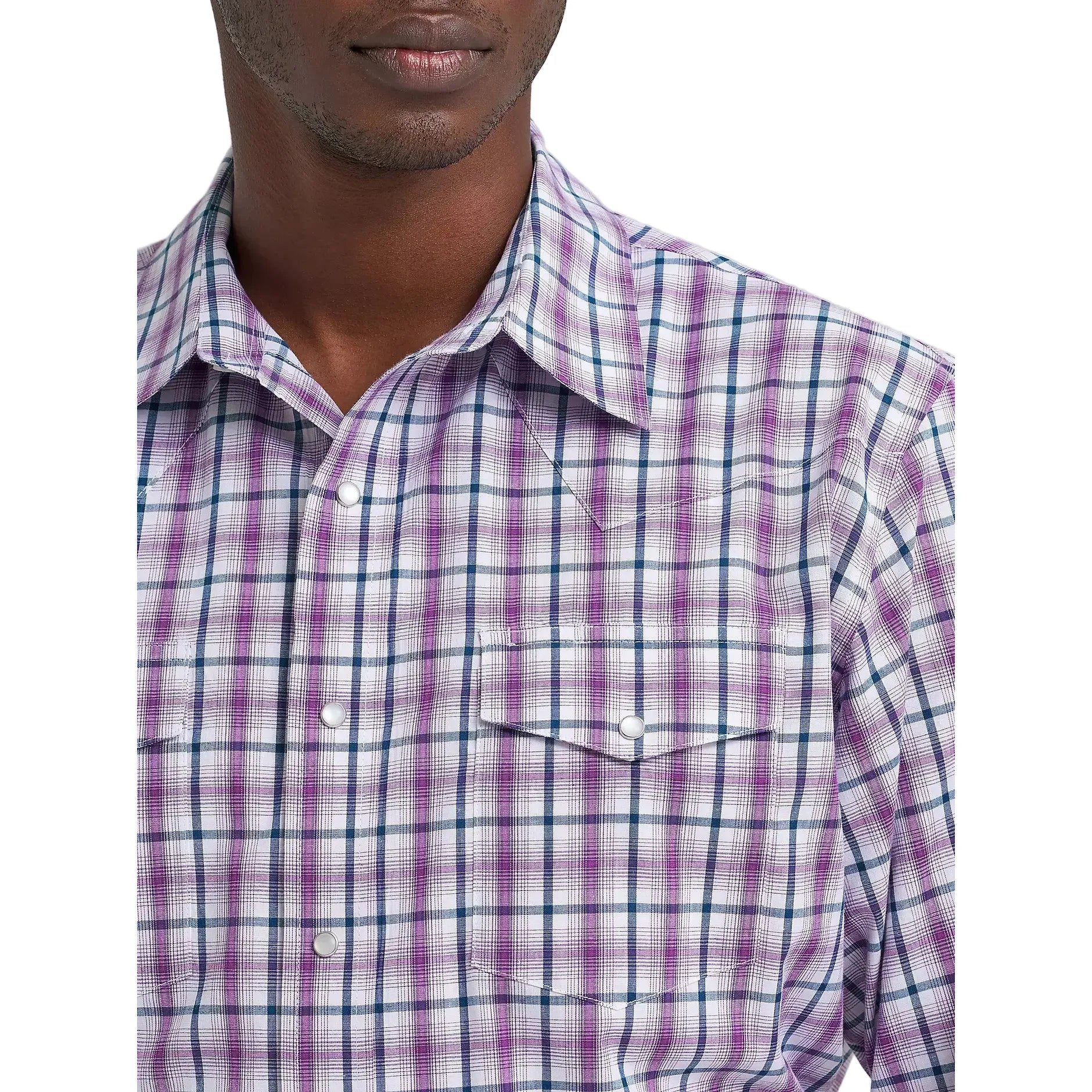 Men's Wrangler Violet Wrinkle Resist Long Sleeve Western Snap Plaid Shirt 112374877