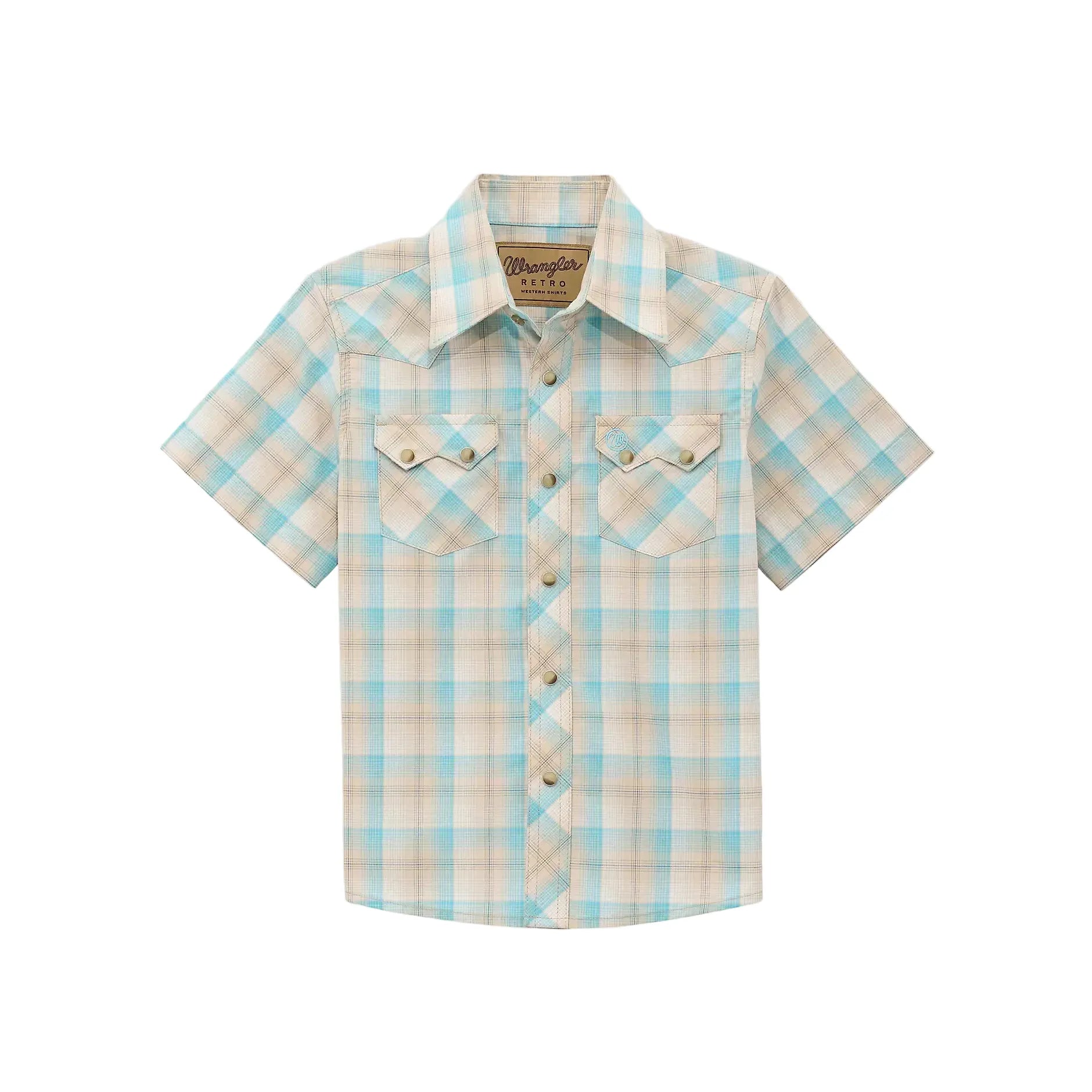 Boy's Wrangler Retro® Tan Light Short Sleeve Western Snap Shirt 112378921