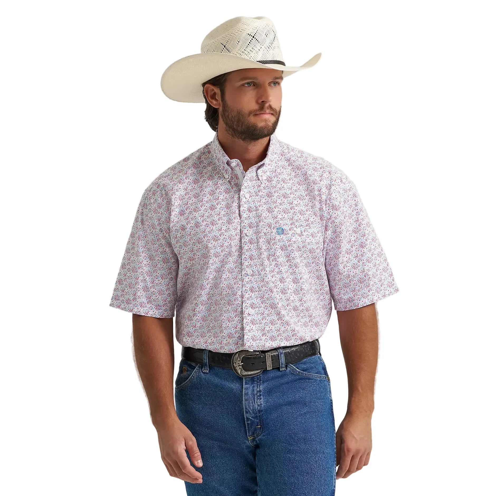 Wrangler Men's George Strait Fireworks Short Sleeve Button Down Shirt M Wrangler Men's George Strait Fireworks Short Sleeve Button Down Shirt M