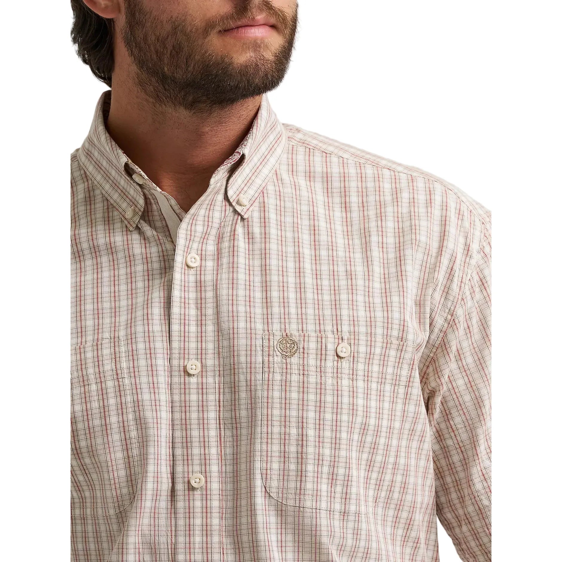 Men's Wrangler George Strait Desert Plaid Short Sleeve Two Pocket Button Down Shirt 112379070