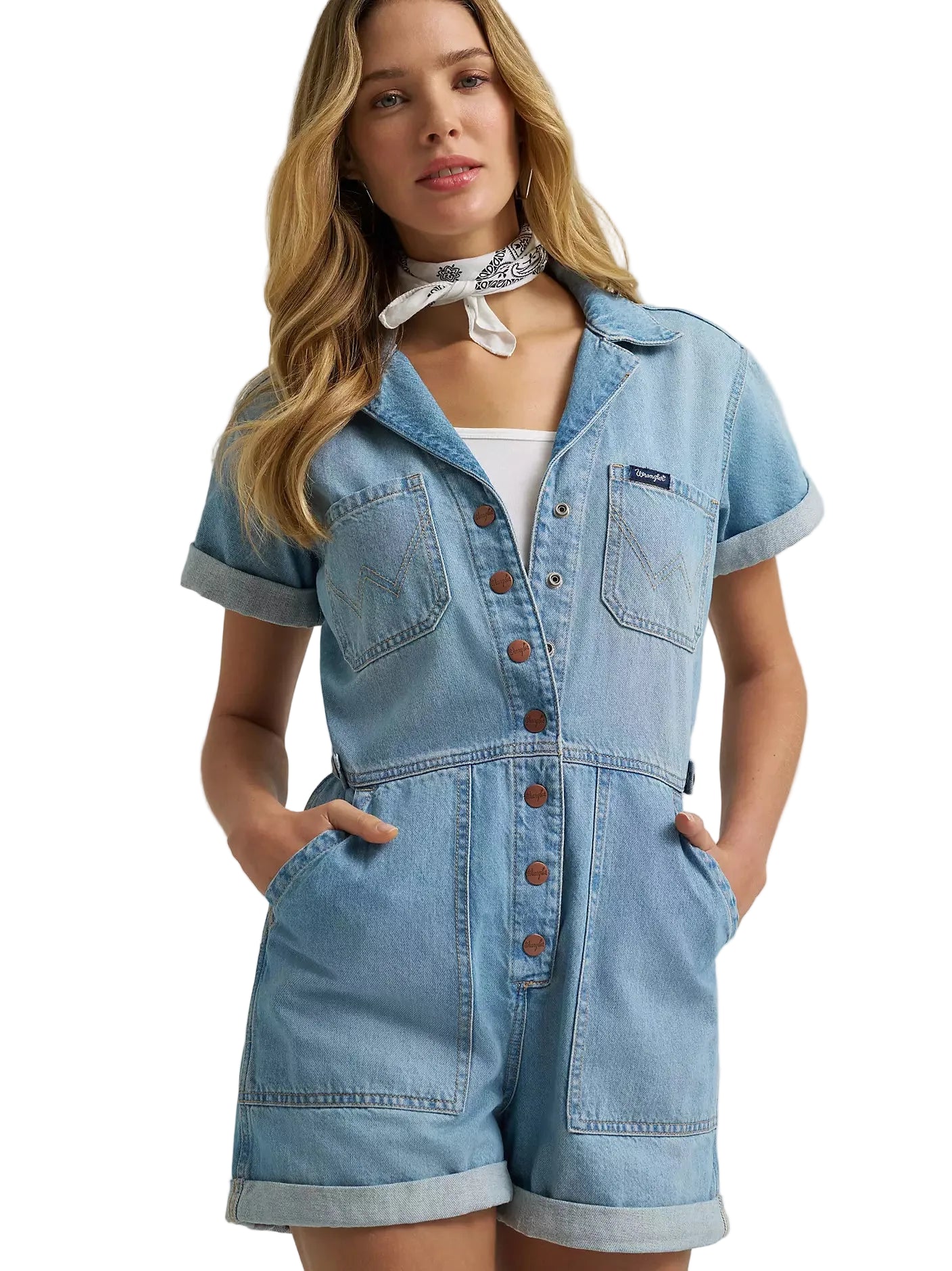 Women's Wrangler Denim Snap Utility Romper 112379510